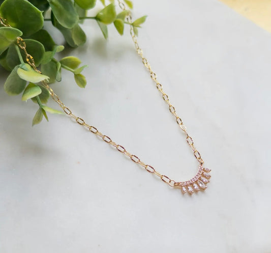 18K Curved Rhinestone Bar Necklace
