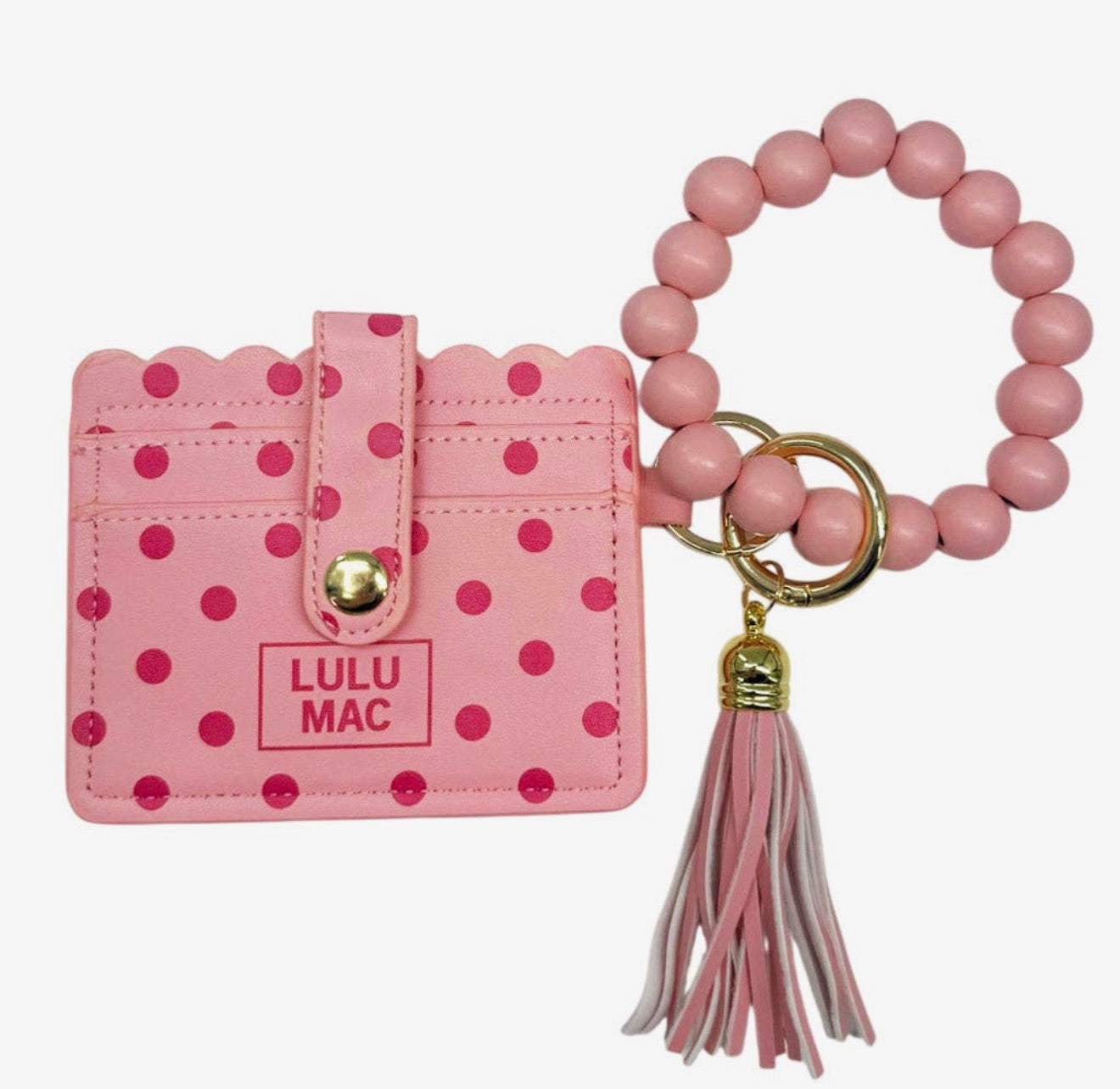 Lulu Mac Beaded Wristlet ID Wallet, Pink Dot