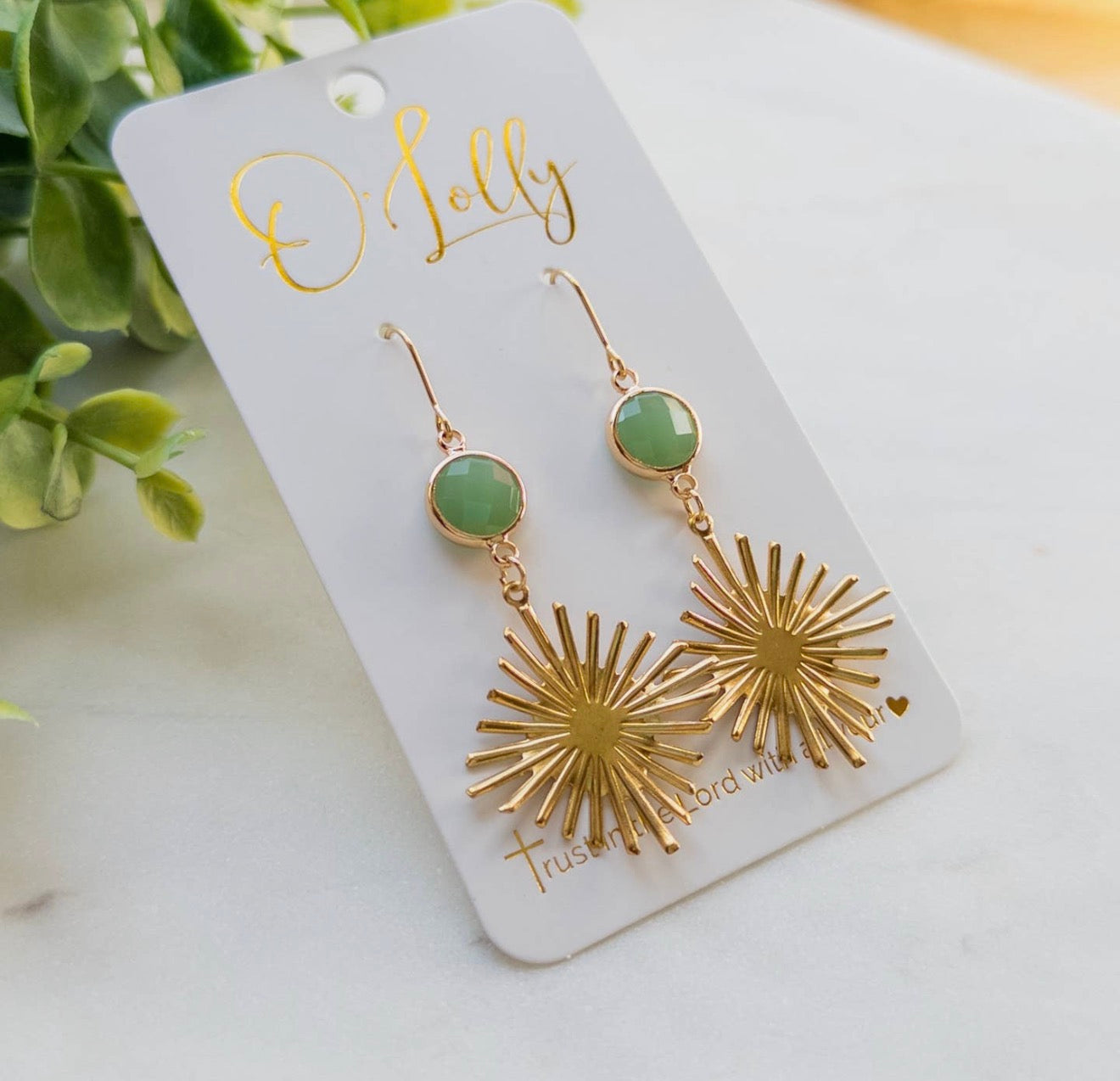 Green Connector Burst Earrings