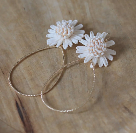 Cream Raffia Flower Teardrop Earrings