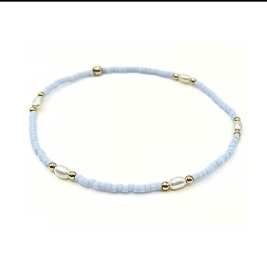 Game Day Pearl Bracelet , Light Blue