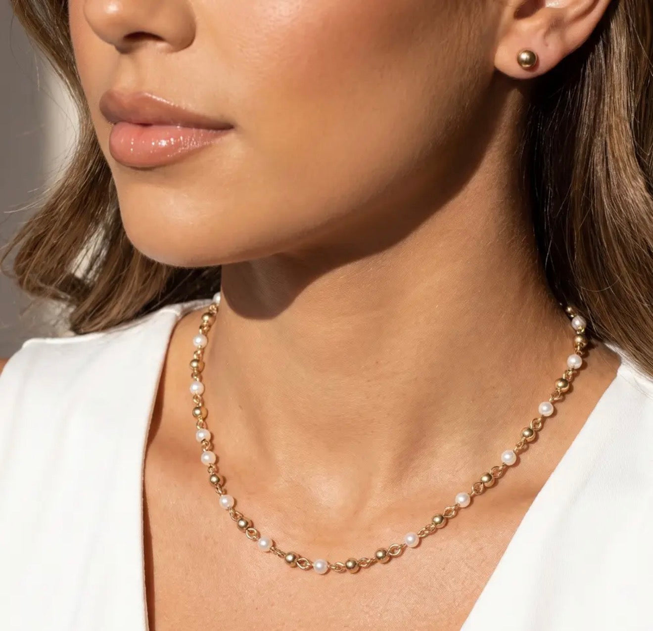 Dainty Pearl Chain Necklace Set