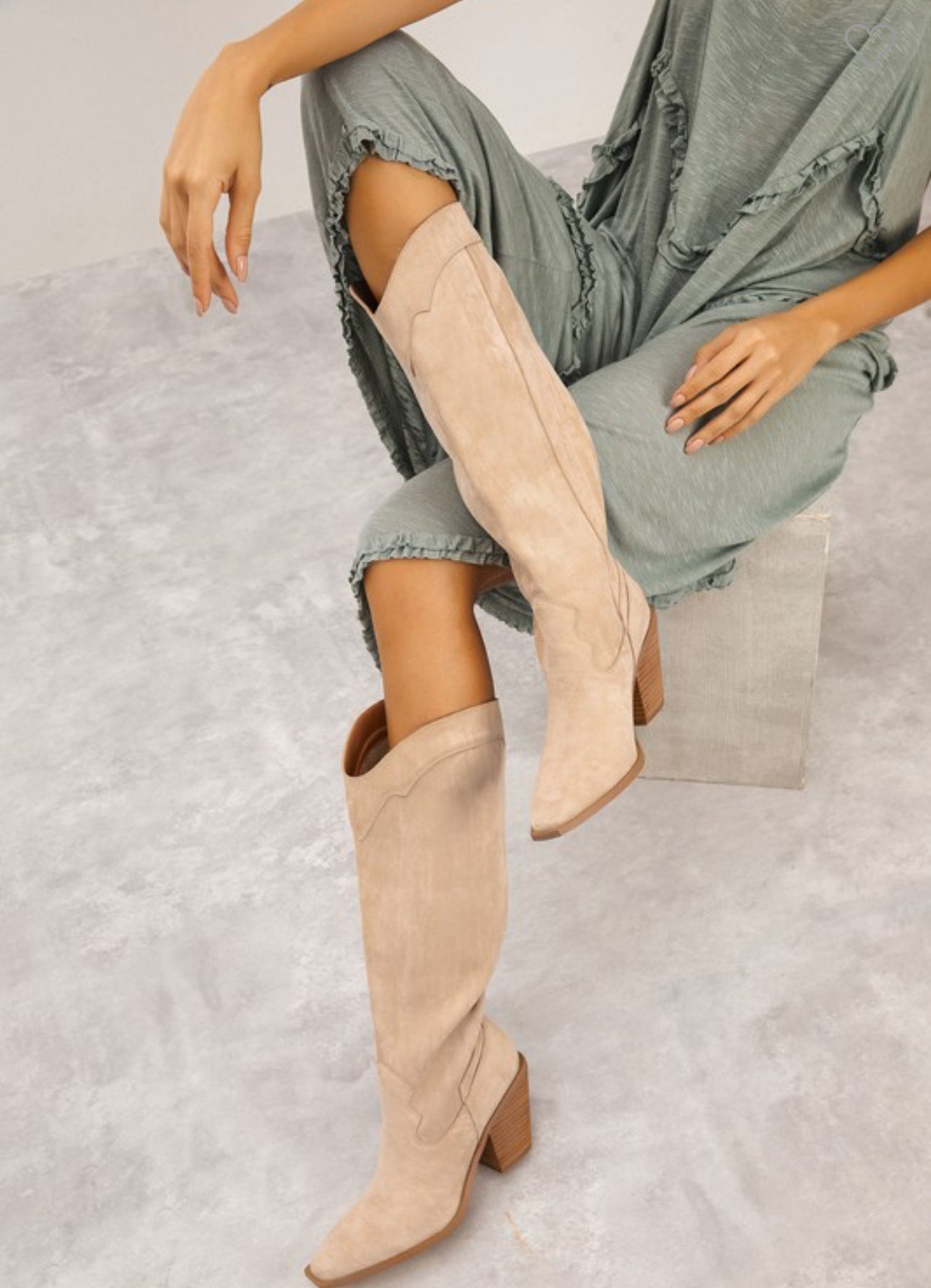 Beige Classy Chunky Heel Knee High Boot