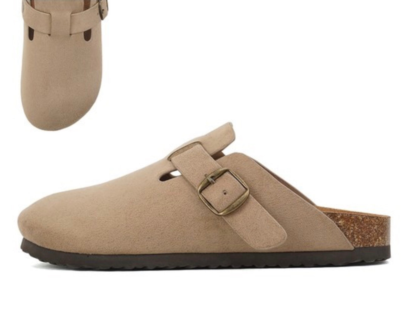 Light Taupe Clog Sandle With Buckle