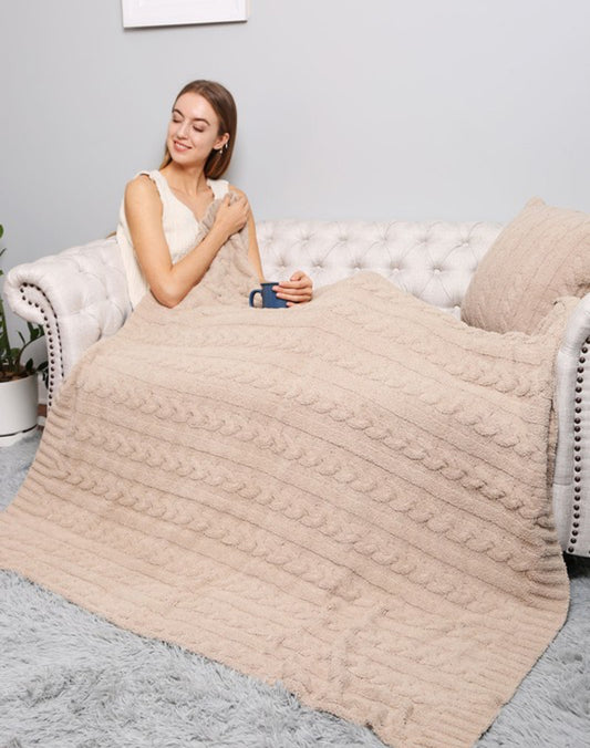 Beige Braided Cable Knit Blanket