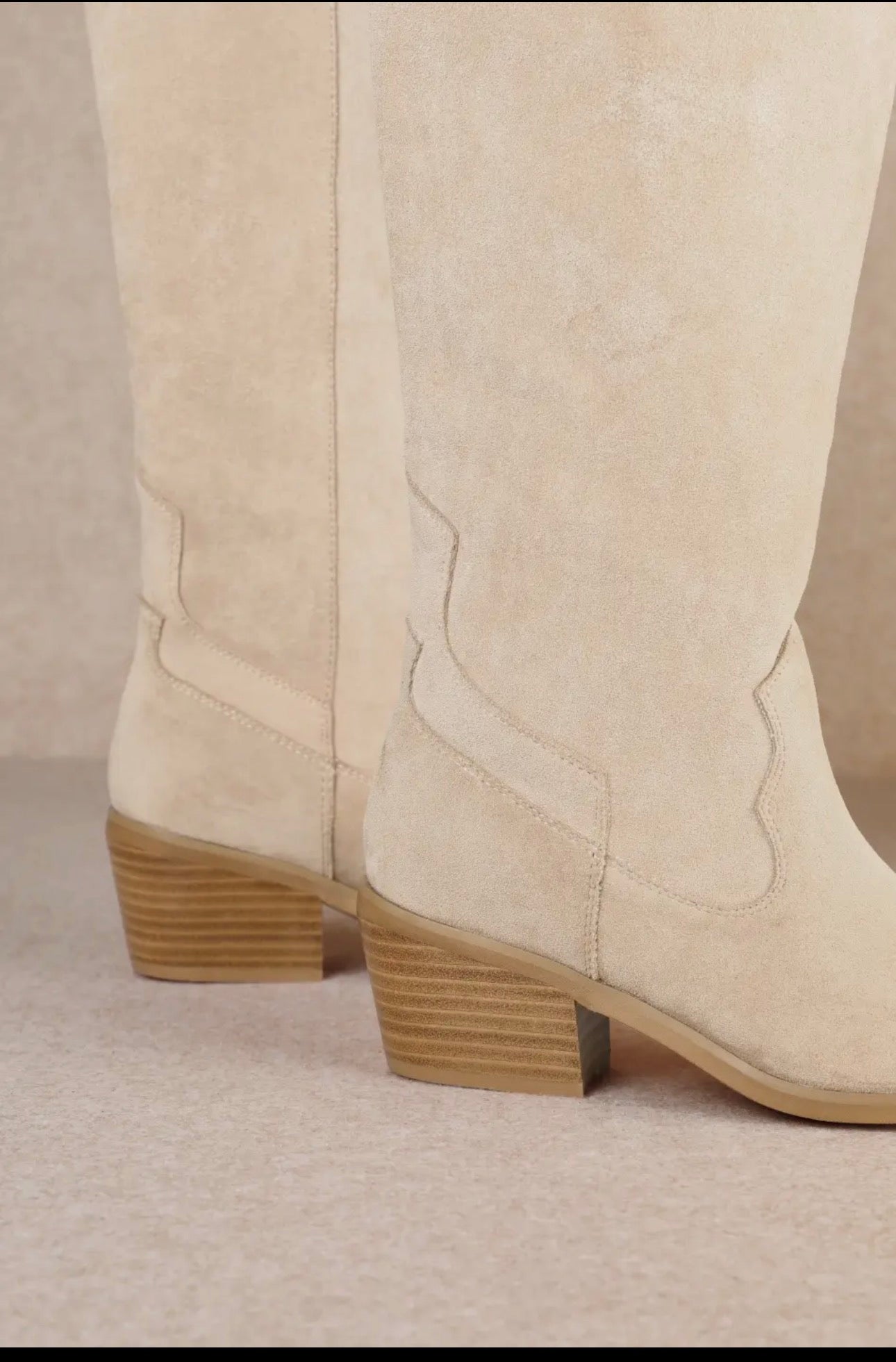 Juliette Beige Modern Western Tall Boots