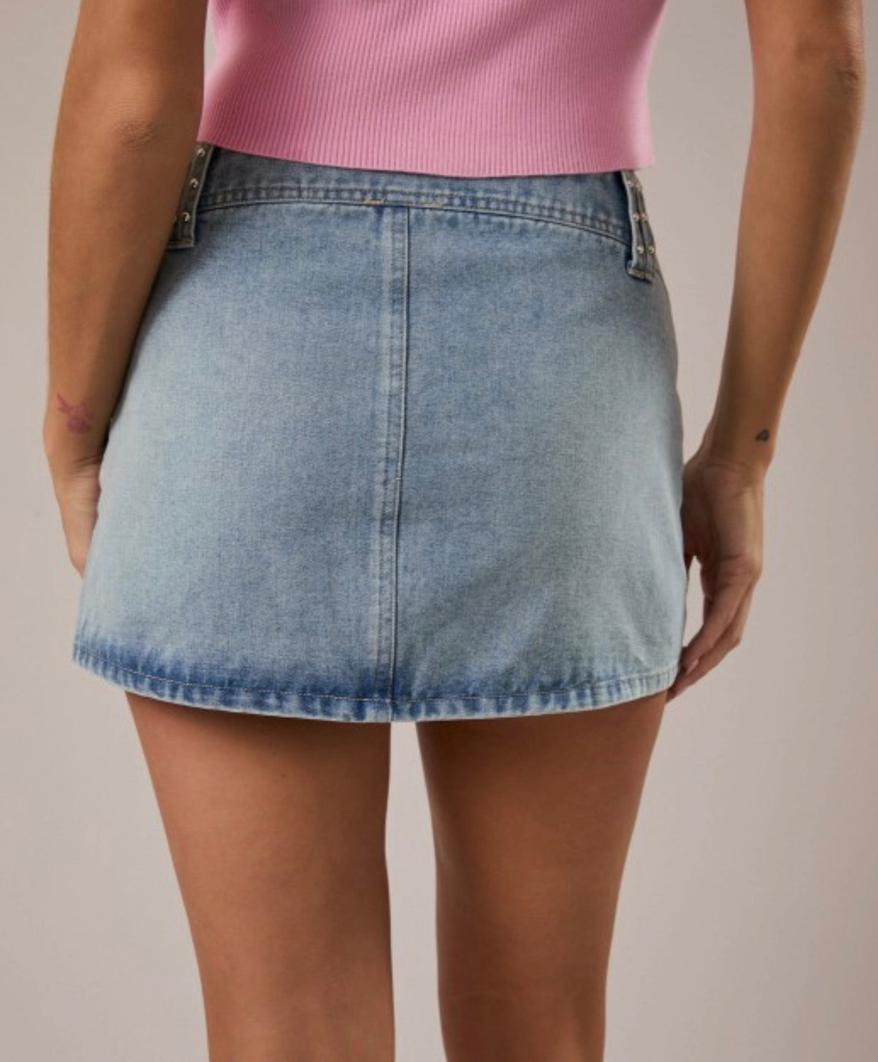 Denim Low Rise Skirt With Stud Detail