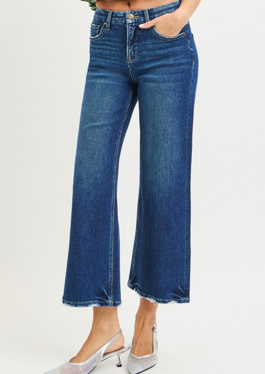 Dark Tummy Control 4 Way Stretch High Rise Crop Jean