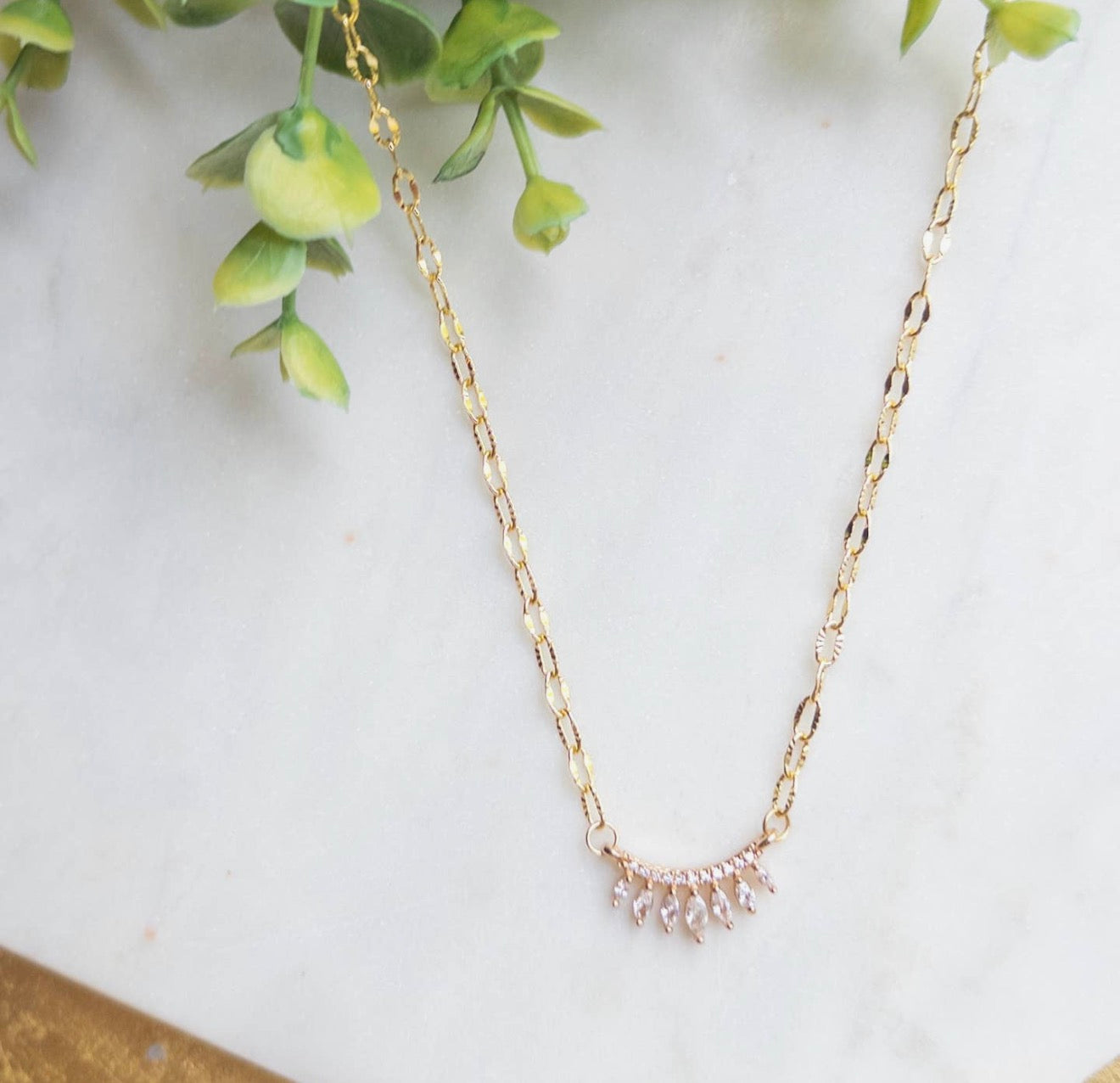 18K Curved Rhinestone Bar Necklace