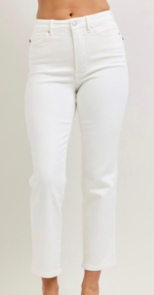 White Tummy Control Ankle Straight Jeans