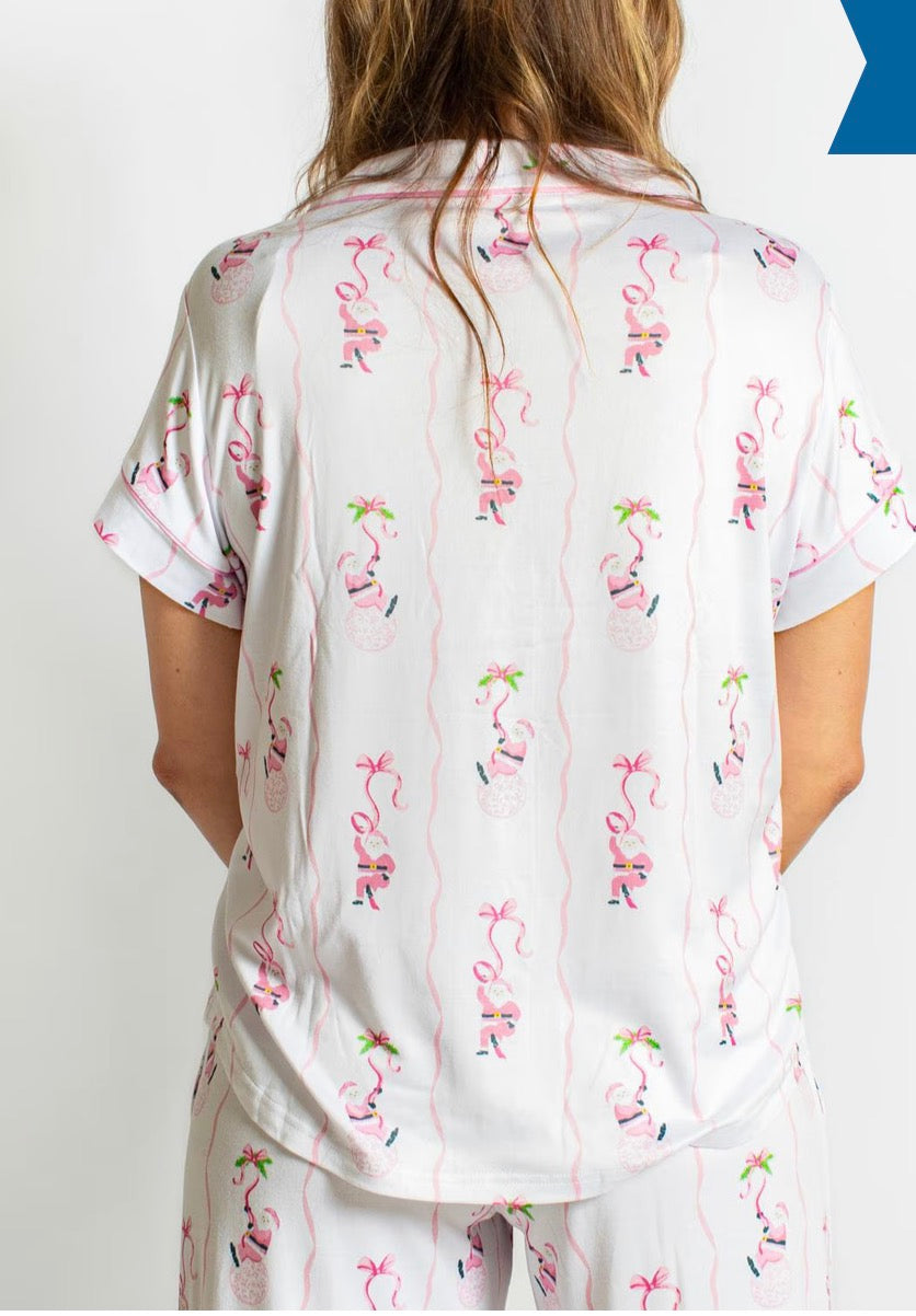 Wrapped In Ribbons Short Sleeve Button Up Sleep Shirt