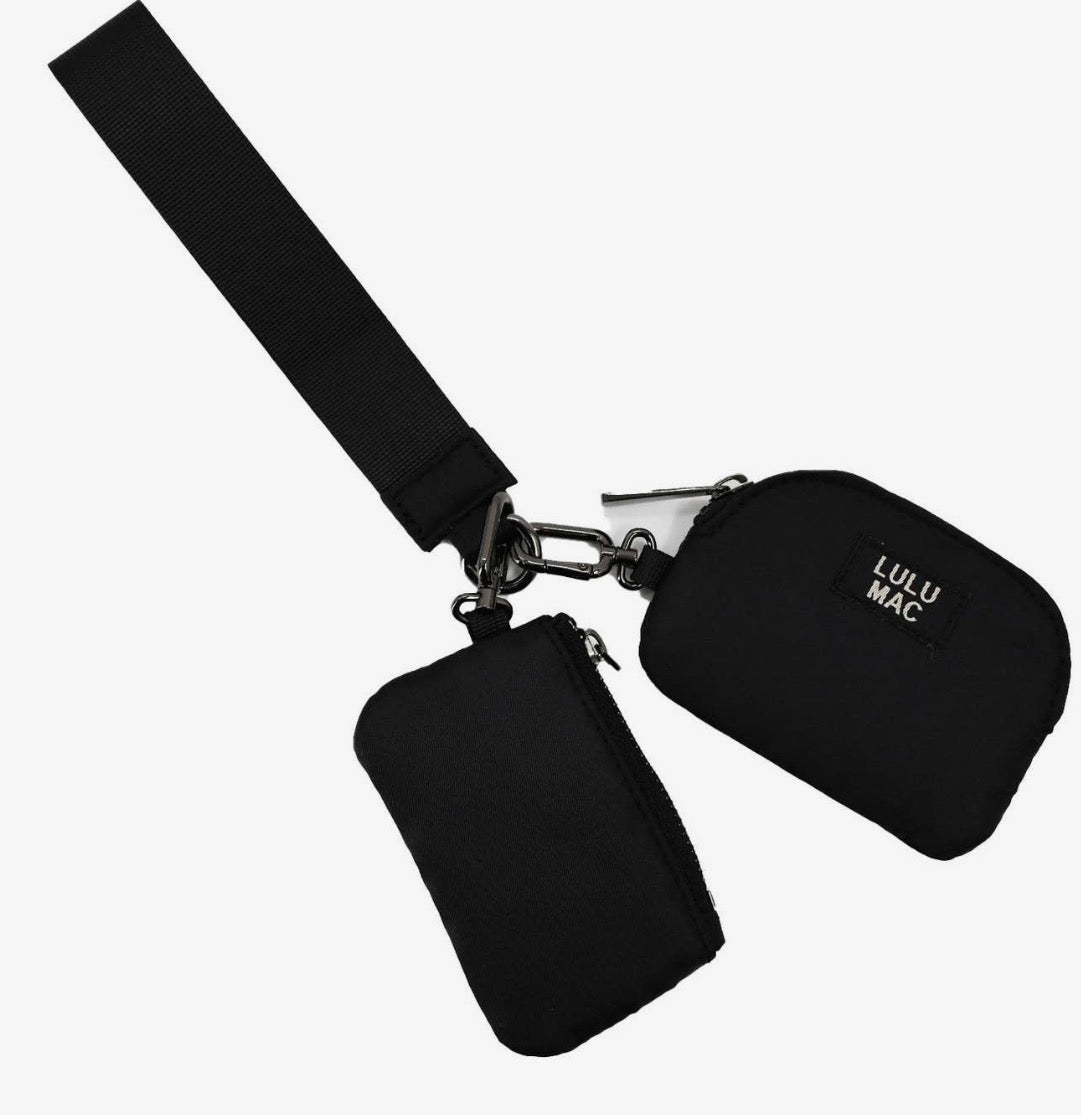Lulu Mac Double Pouch Wristlet , Black/Black