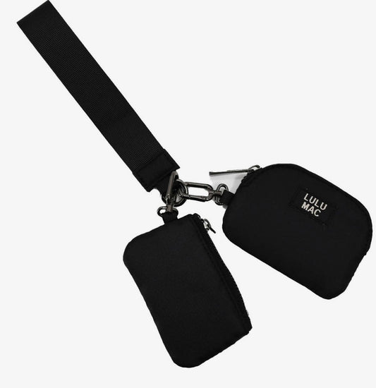 Lulu Mac Double Pouch Wristlet , Black/Black