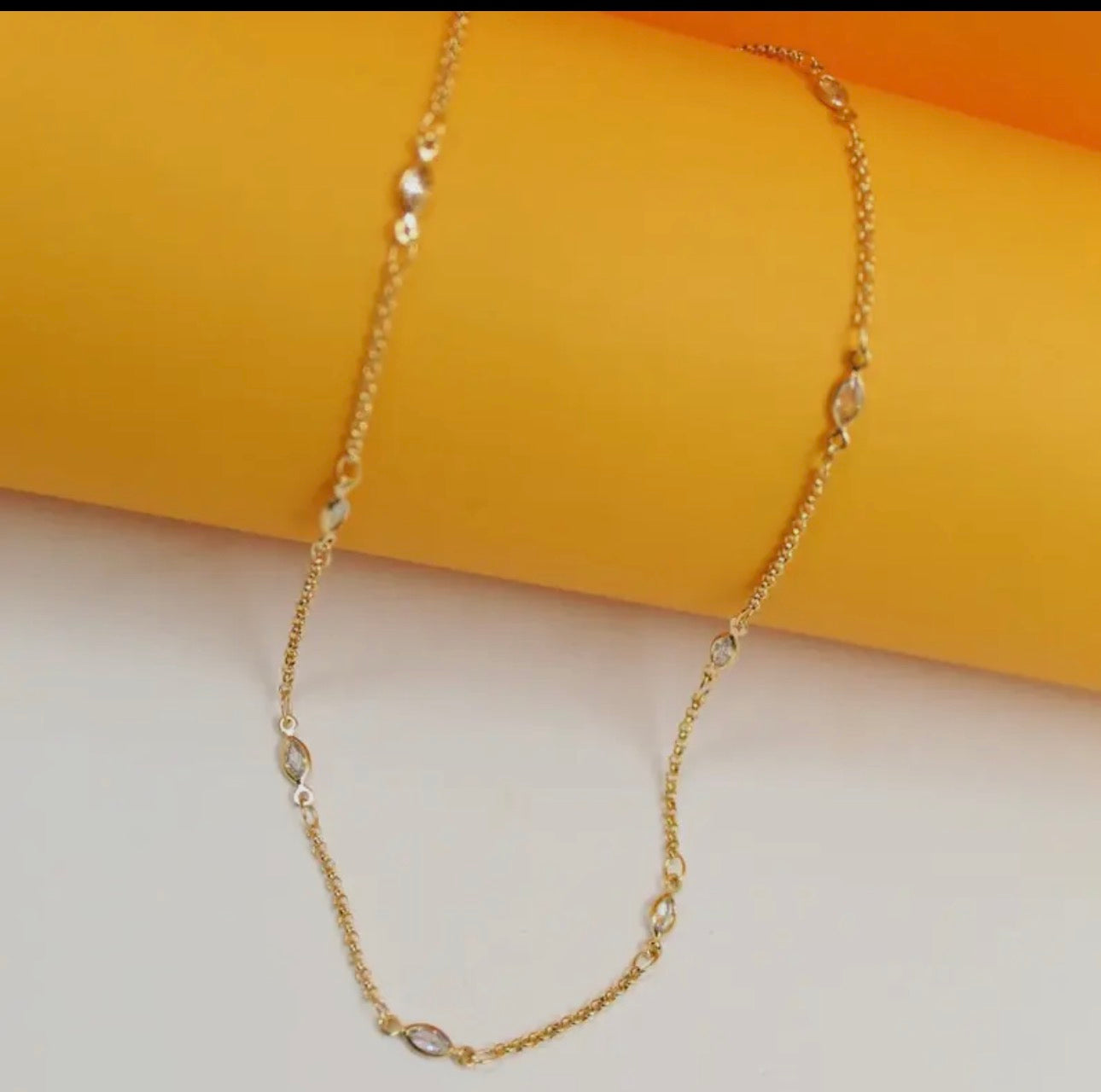 18K Gold Filled Charm Necklace CZ Stone