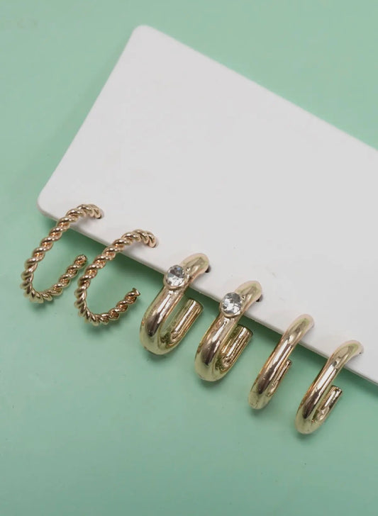 Gold Trio Huggle Hoop Post Earrings