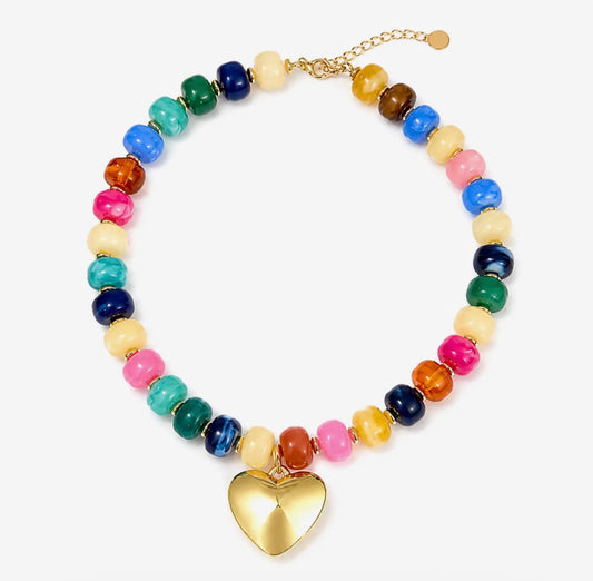 Colorful Heart Beaded Chunky Necklace