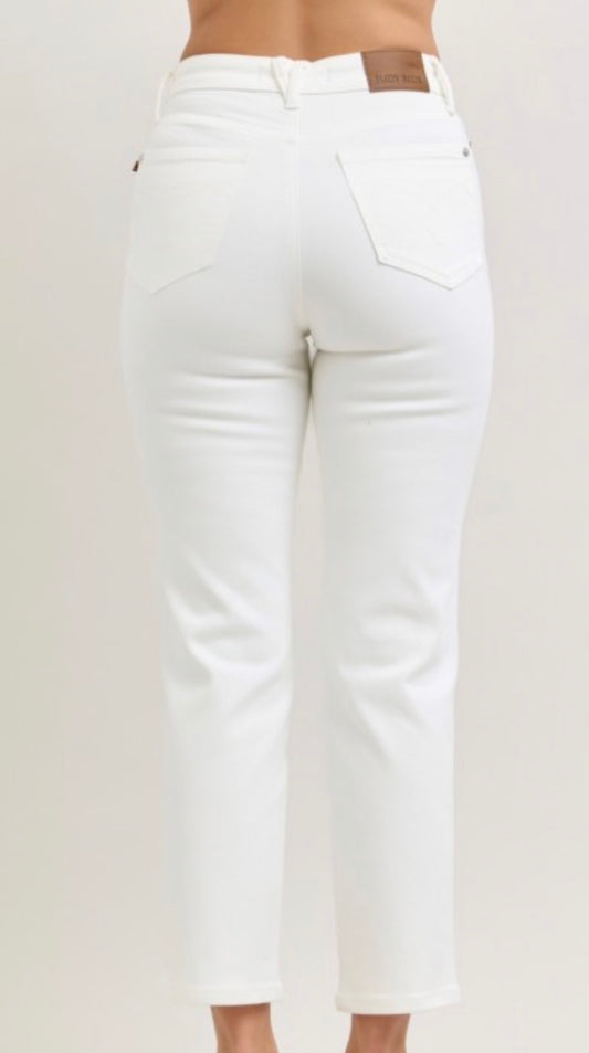 White Tummy Control Ankle Straight Jeans