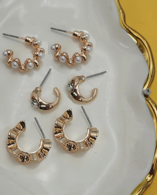 Gold Multi Hoop Trio Earrings