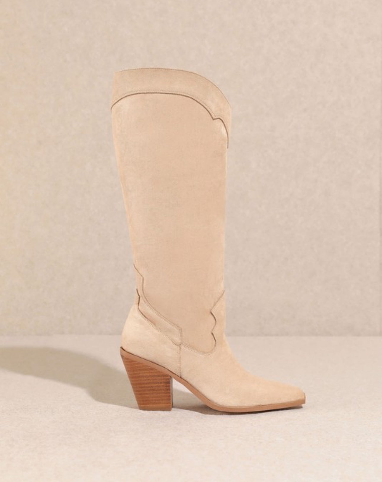 Beige Classy Chunky Heel Knee High Boot