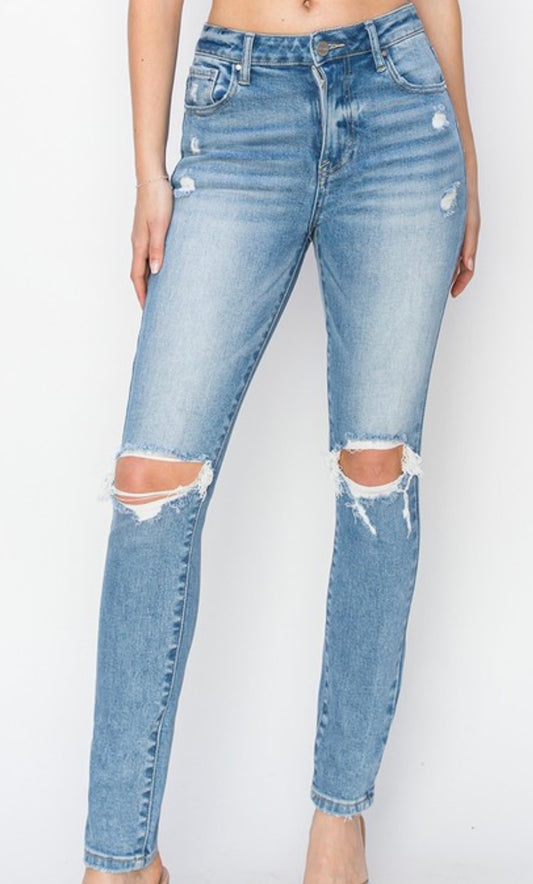 Light High Rise Ankle Skinny Knee Distressed Jeans