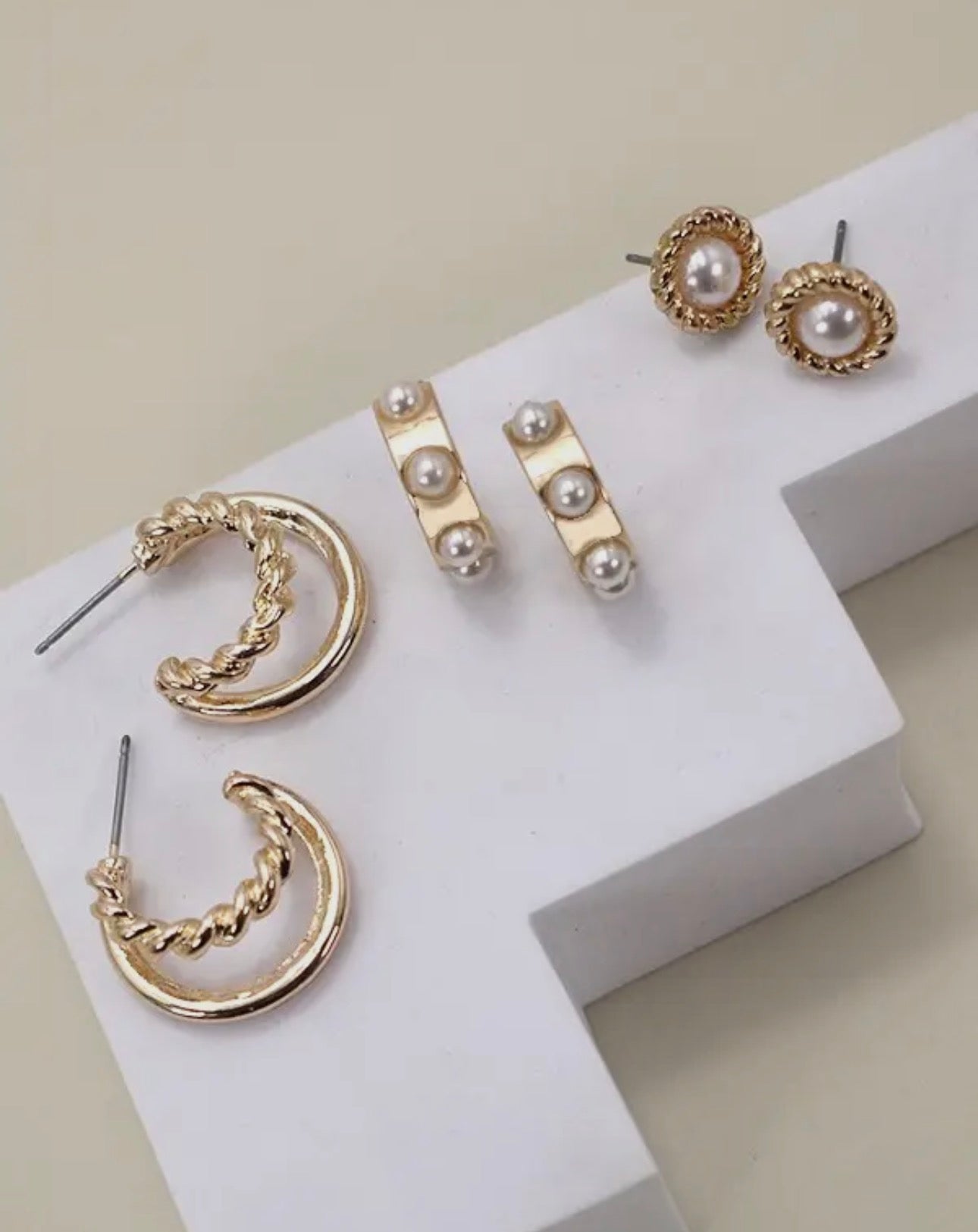Gold Pearl Hoop Trio