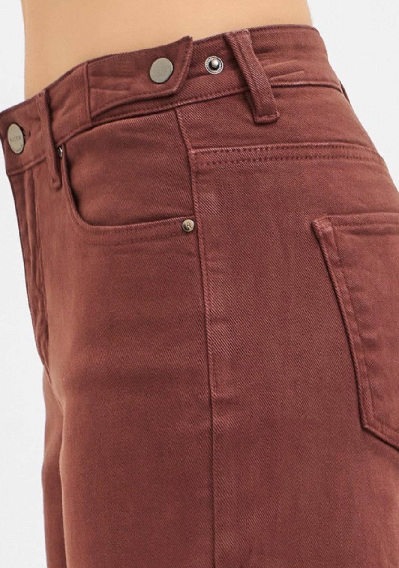 Choco Brown High Rise Crop Wide Adjustable Waist Jeans