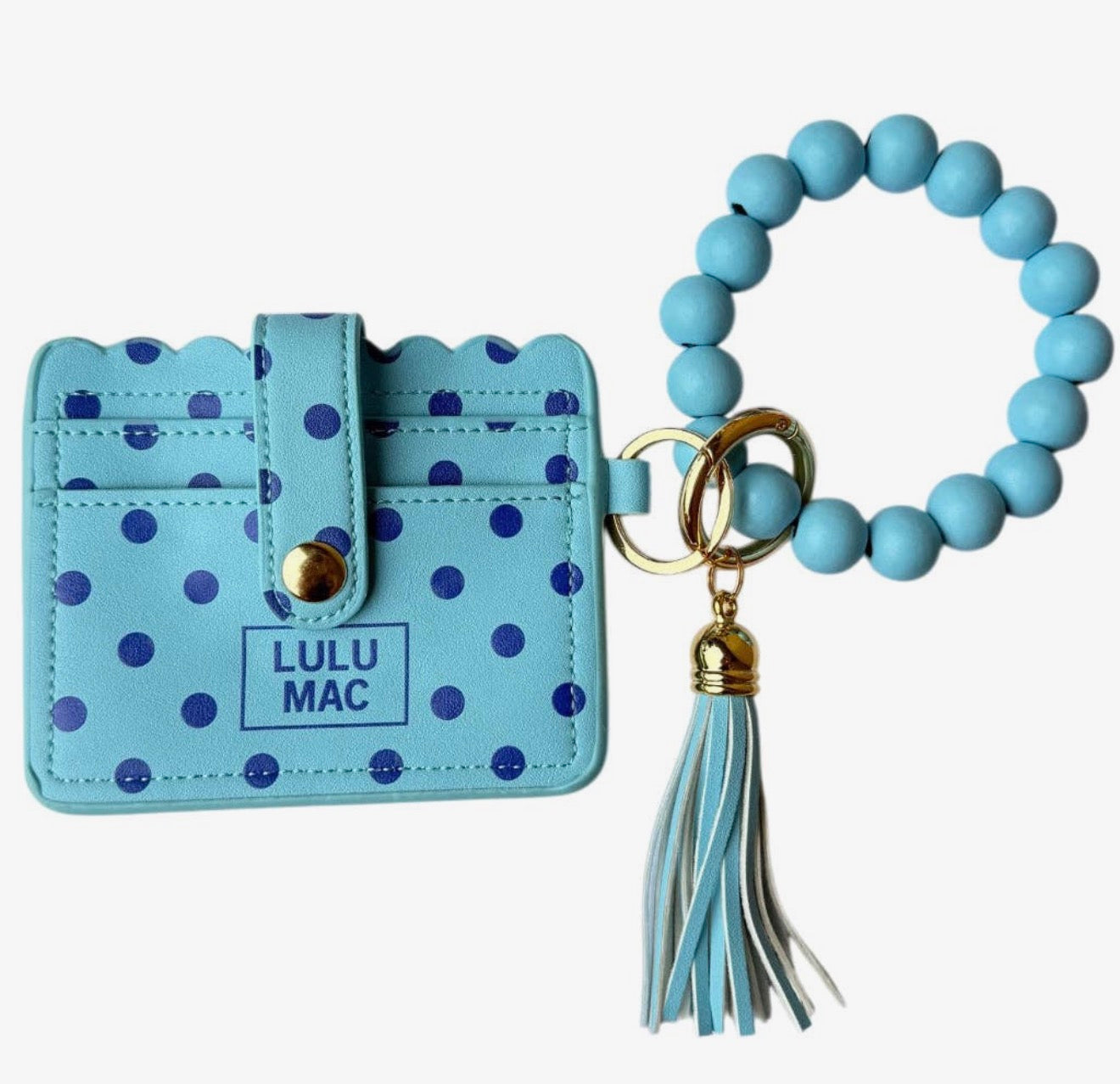 Lulu Mac Beaded Wristlet ID Wallet, Blue Dot