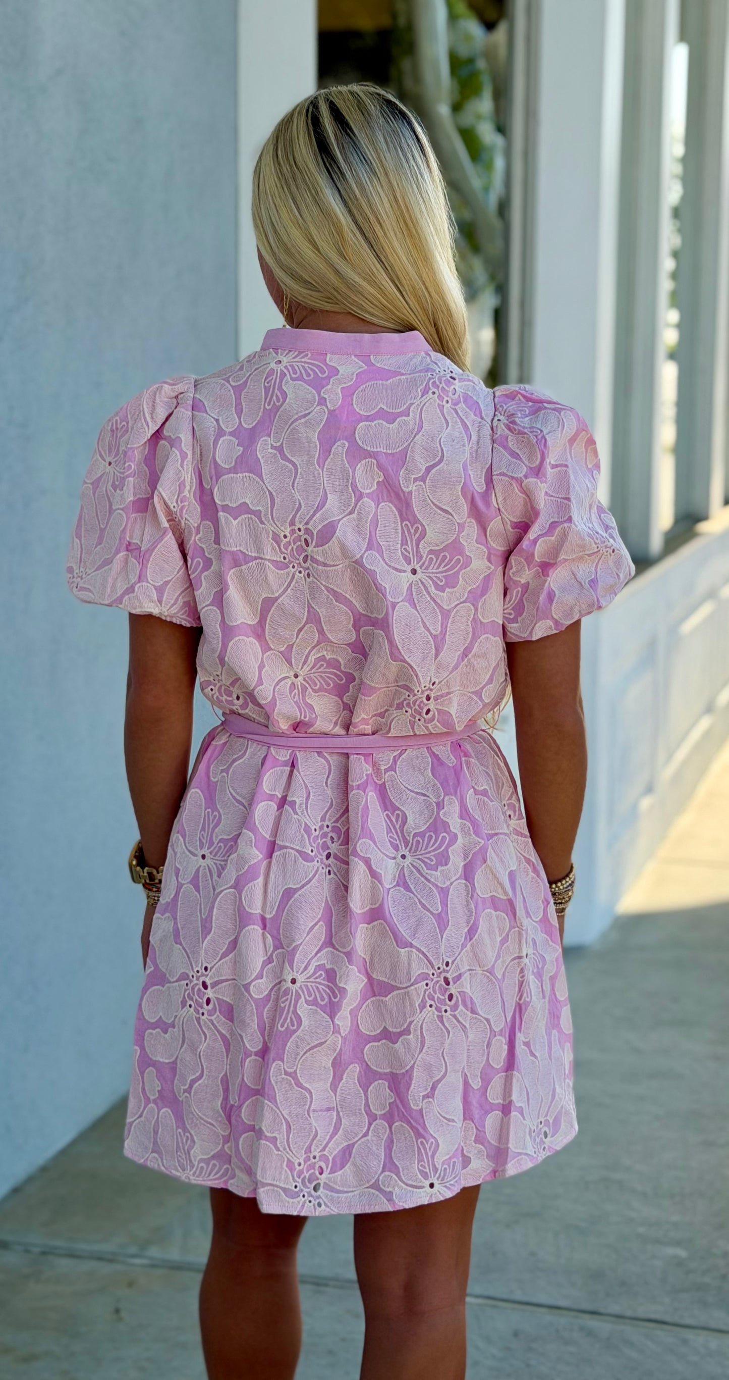 Floral Eyelet Button Mini Dress