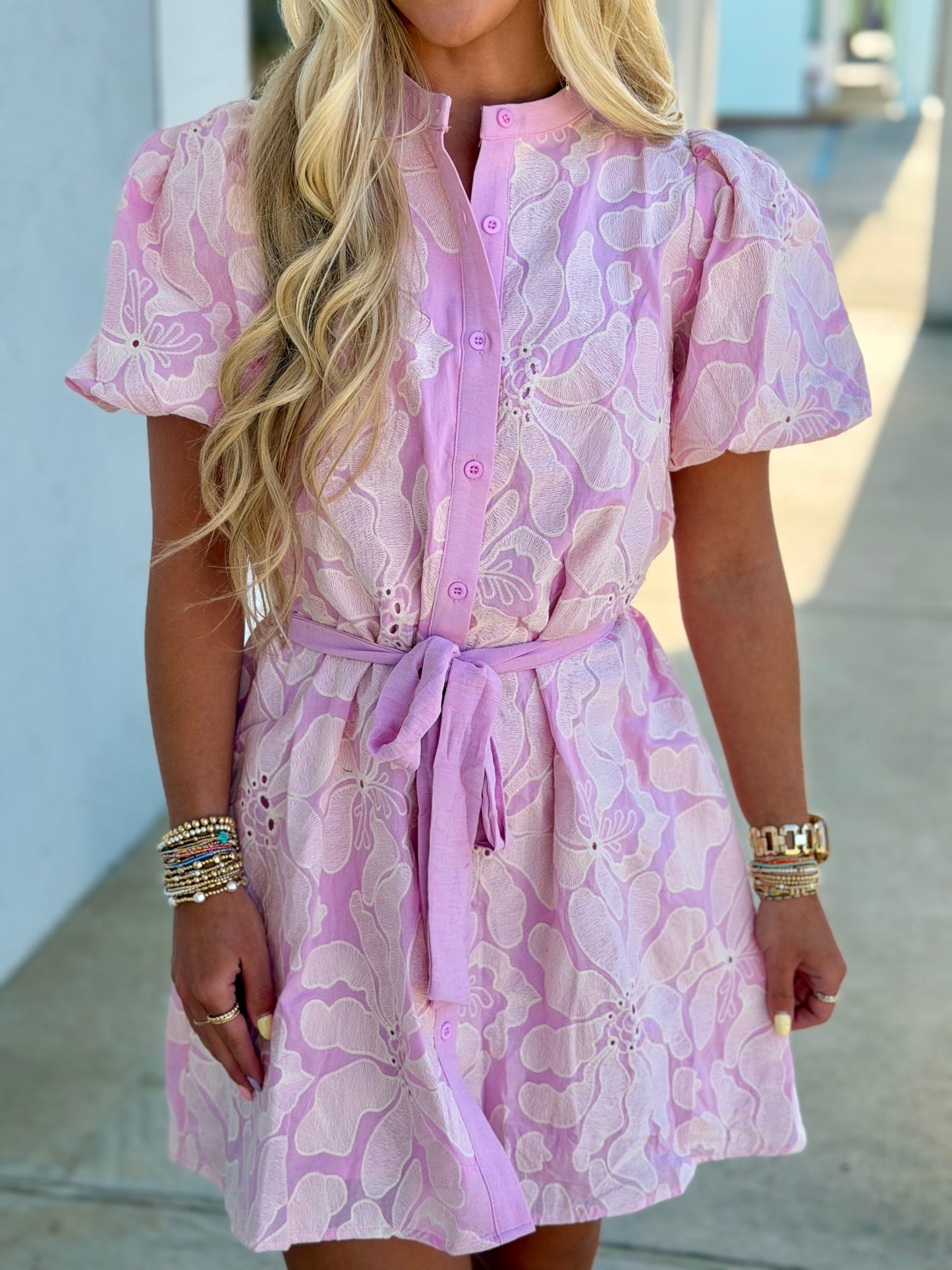 Floral Eyelet Button Mini Dress