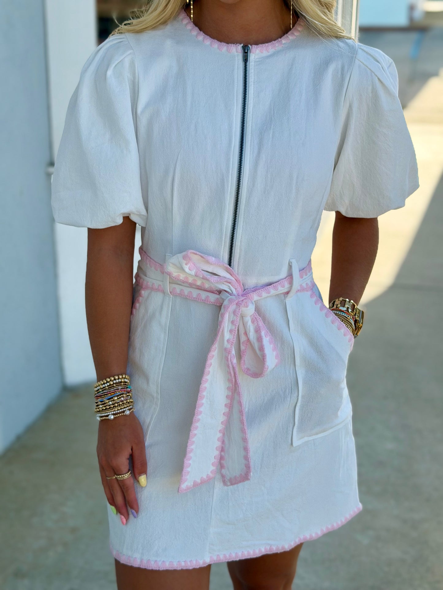 Contrast Trim Detail Zipper Mini Dress