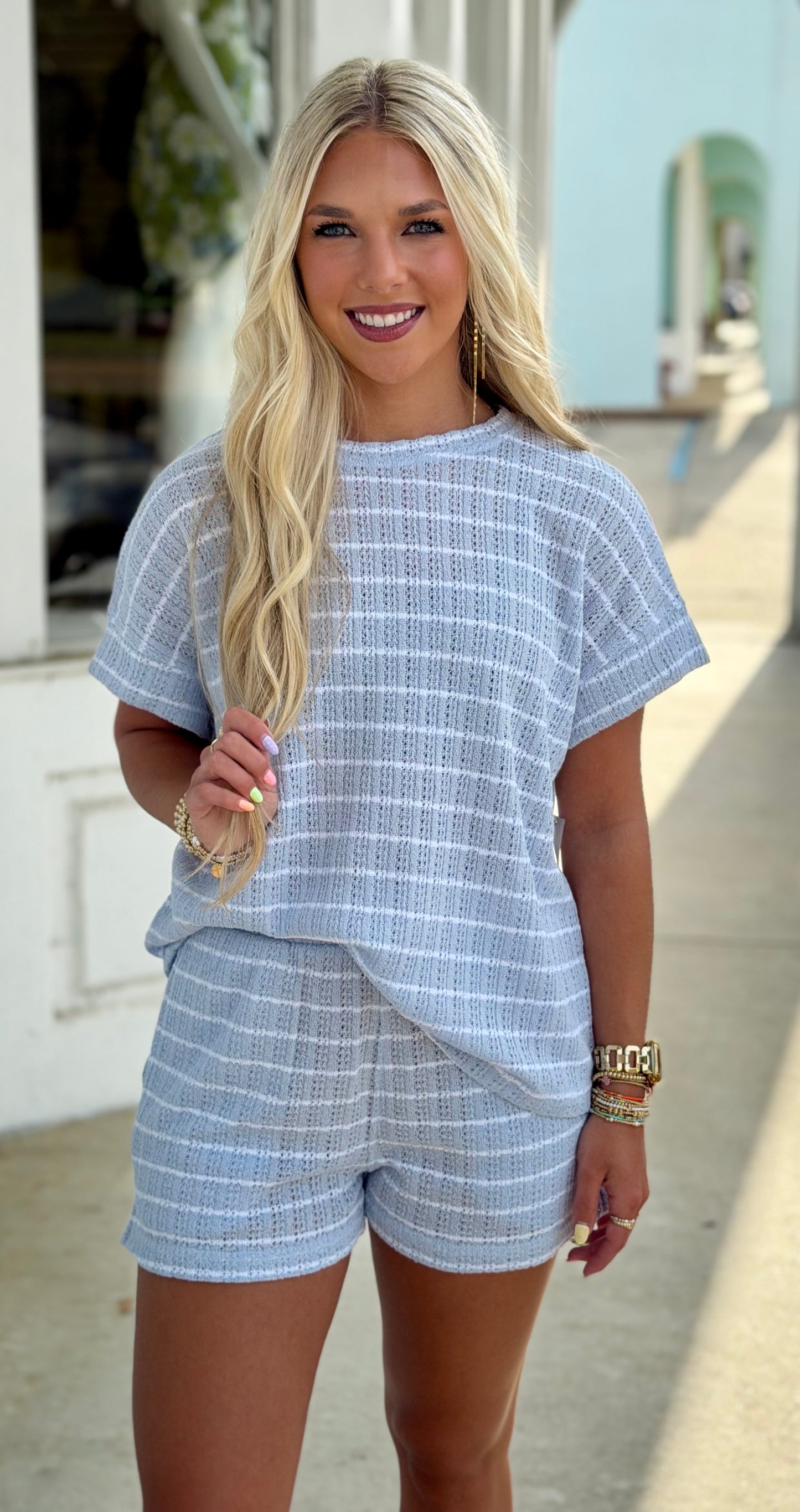 Striped Short Set, Blue/White