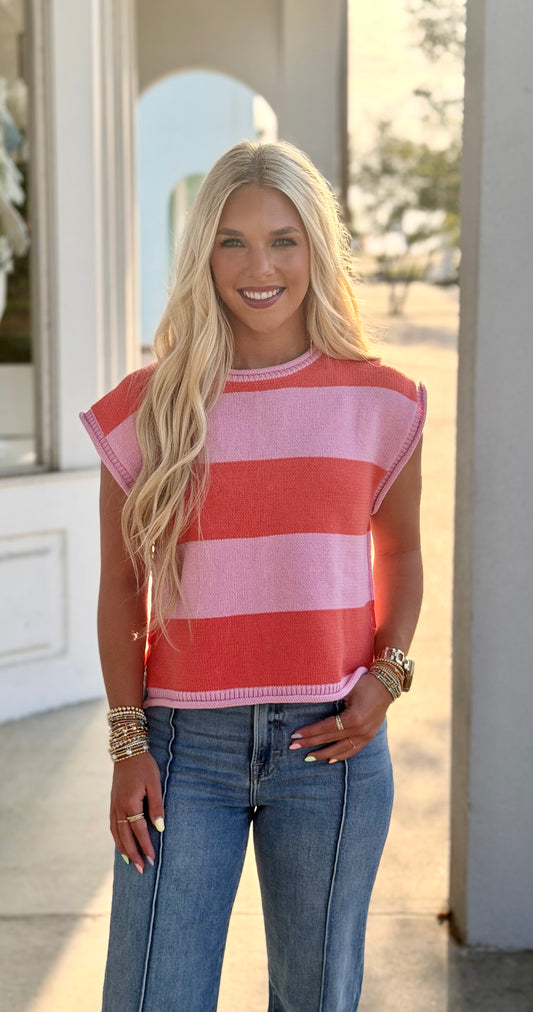 Striped Cap Sleeve Knit Top