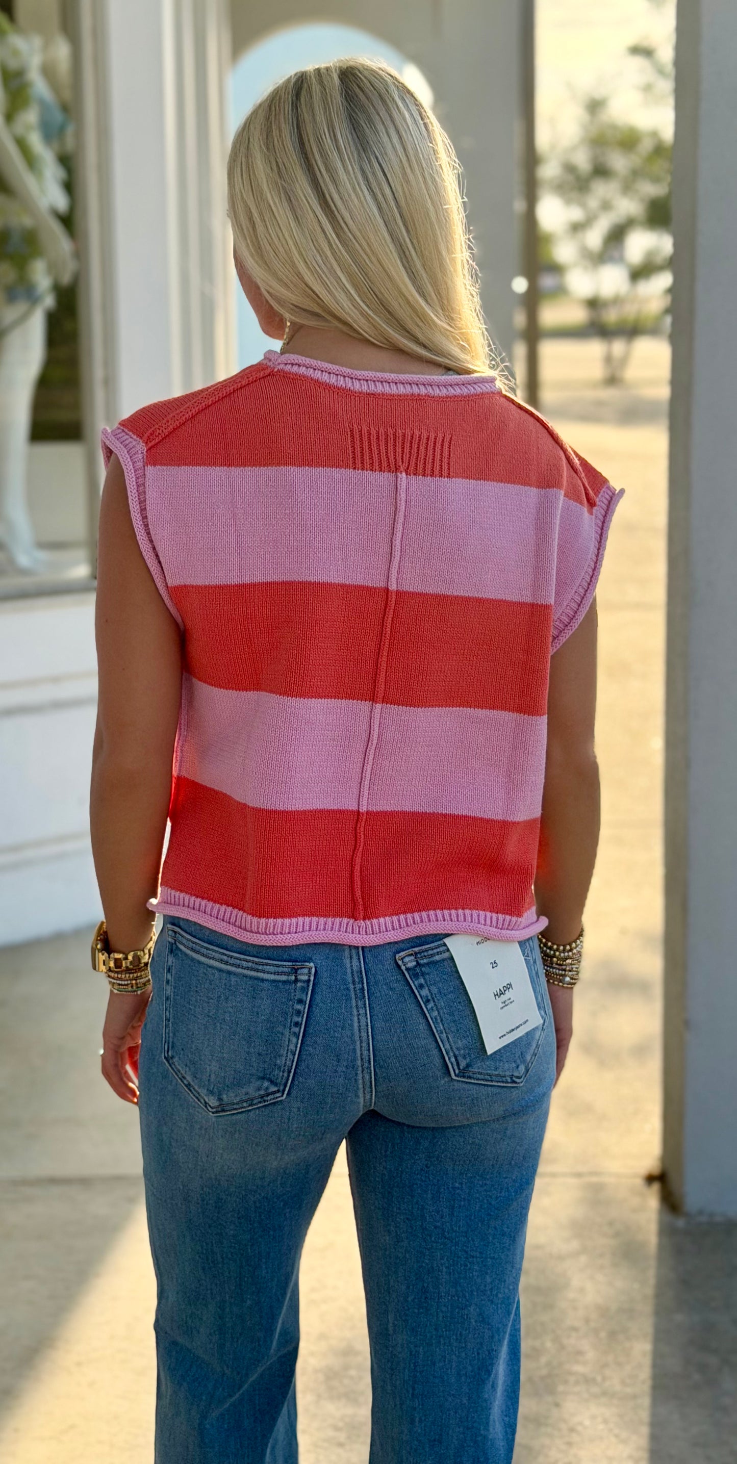 Striped Cap Sleeve Knit Top