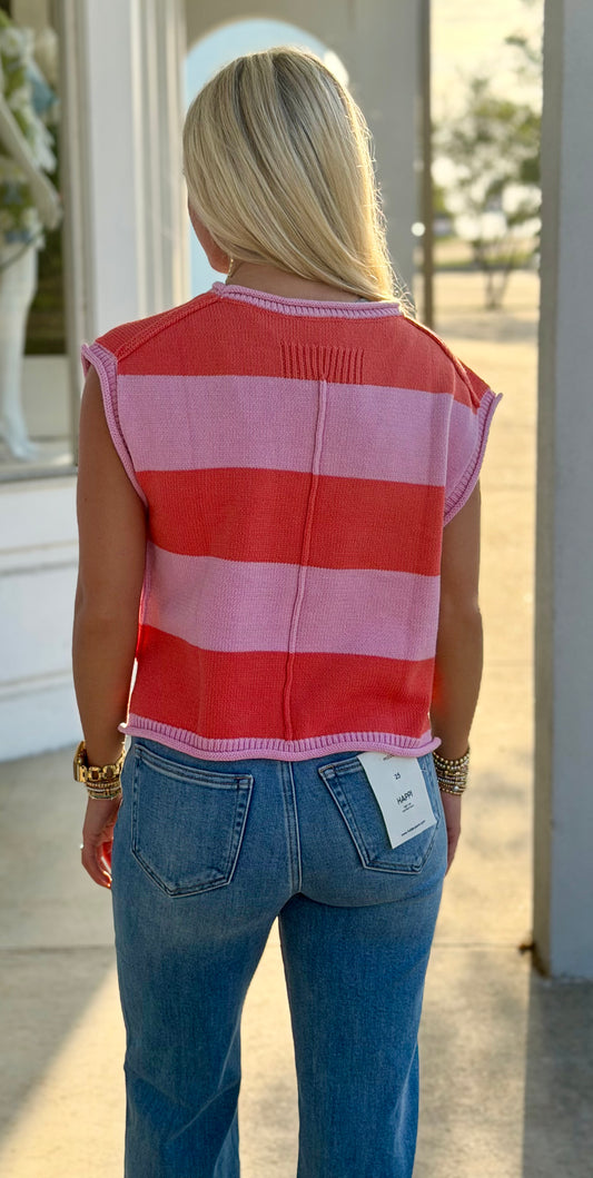 Striped Cap Sleeve Knit Top