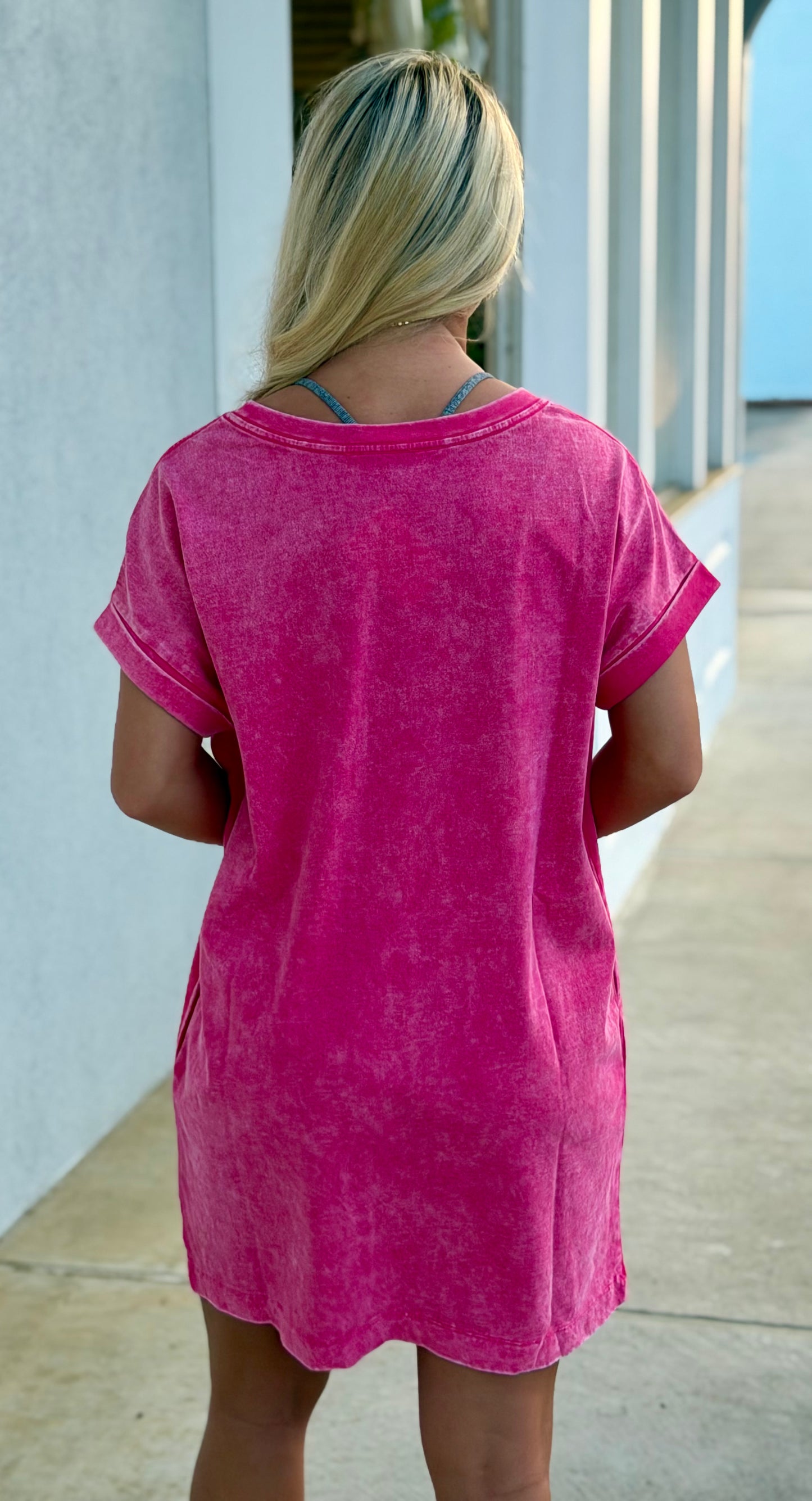 Cotton Washed T Shirt Dress, Hot Pink