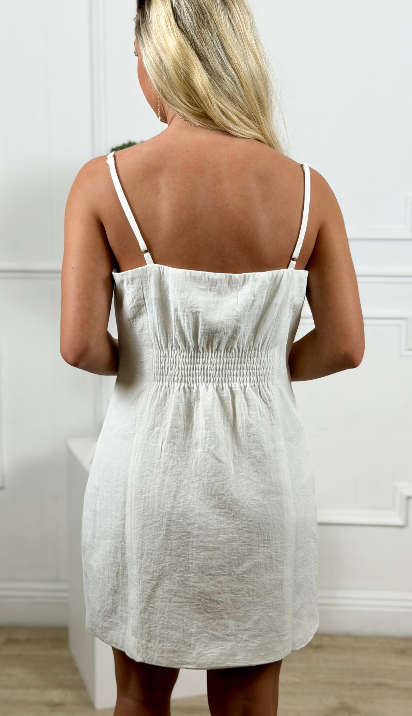 Off White Tailored Button Front Lapel Mini Dress