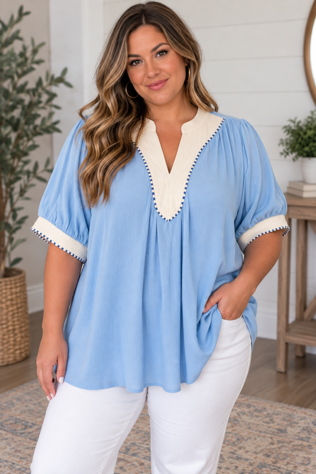 Periwinkle Plus Linen Blend Top