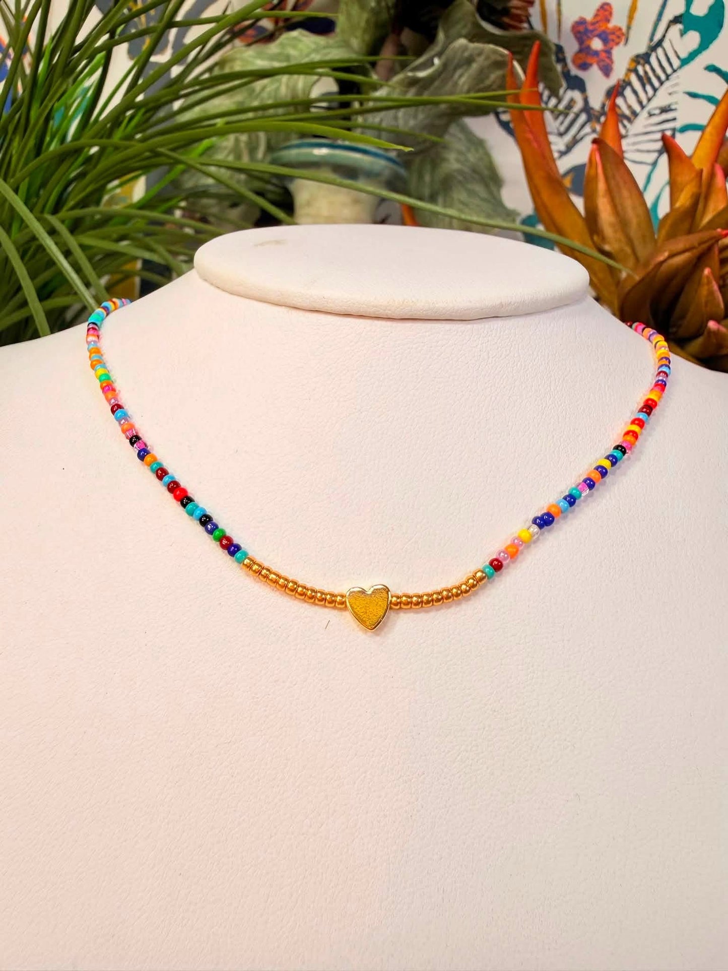 Rainbow Heart Beaded Necklace