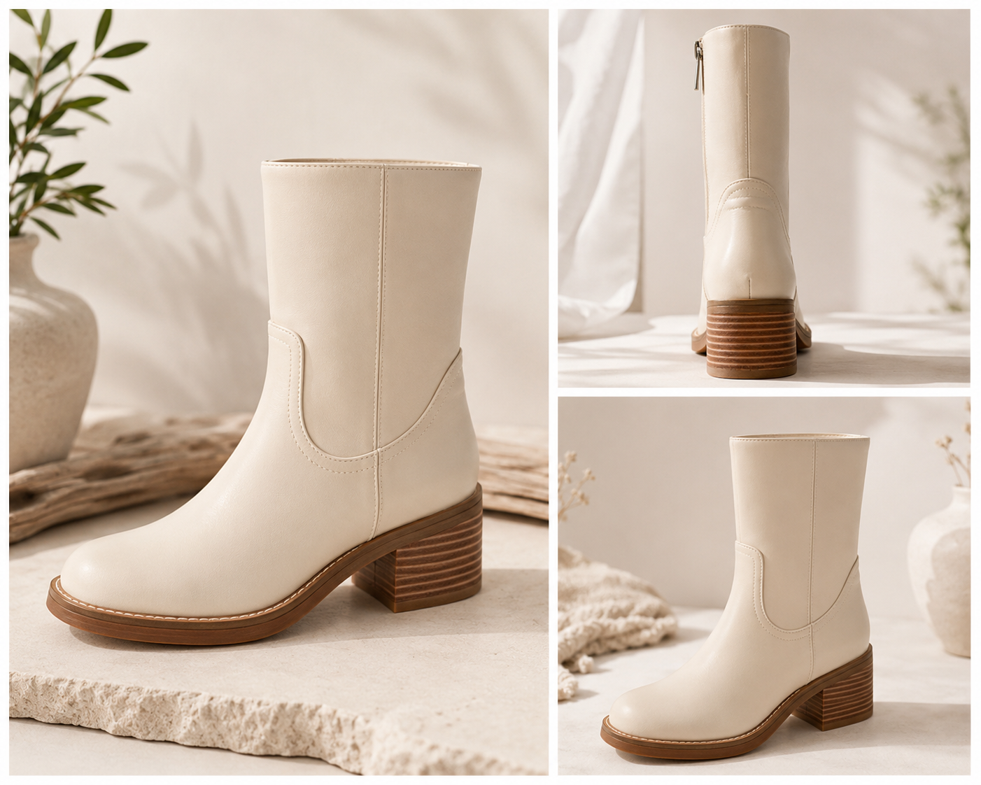 Mia Augustin Mid Shaft Boot, Ivory
