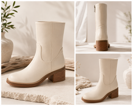 Mia Augustin Mid Shaft Boot, Ivory