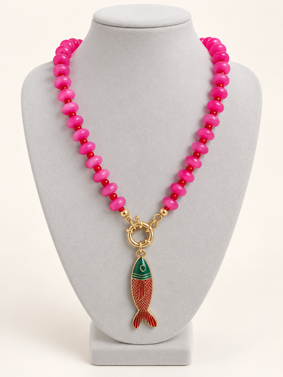Fushcia Fish Beaded Necklace