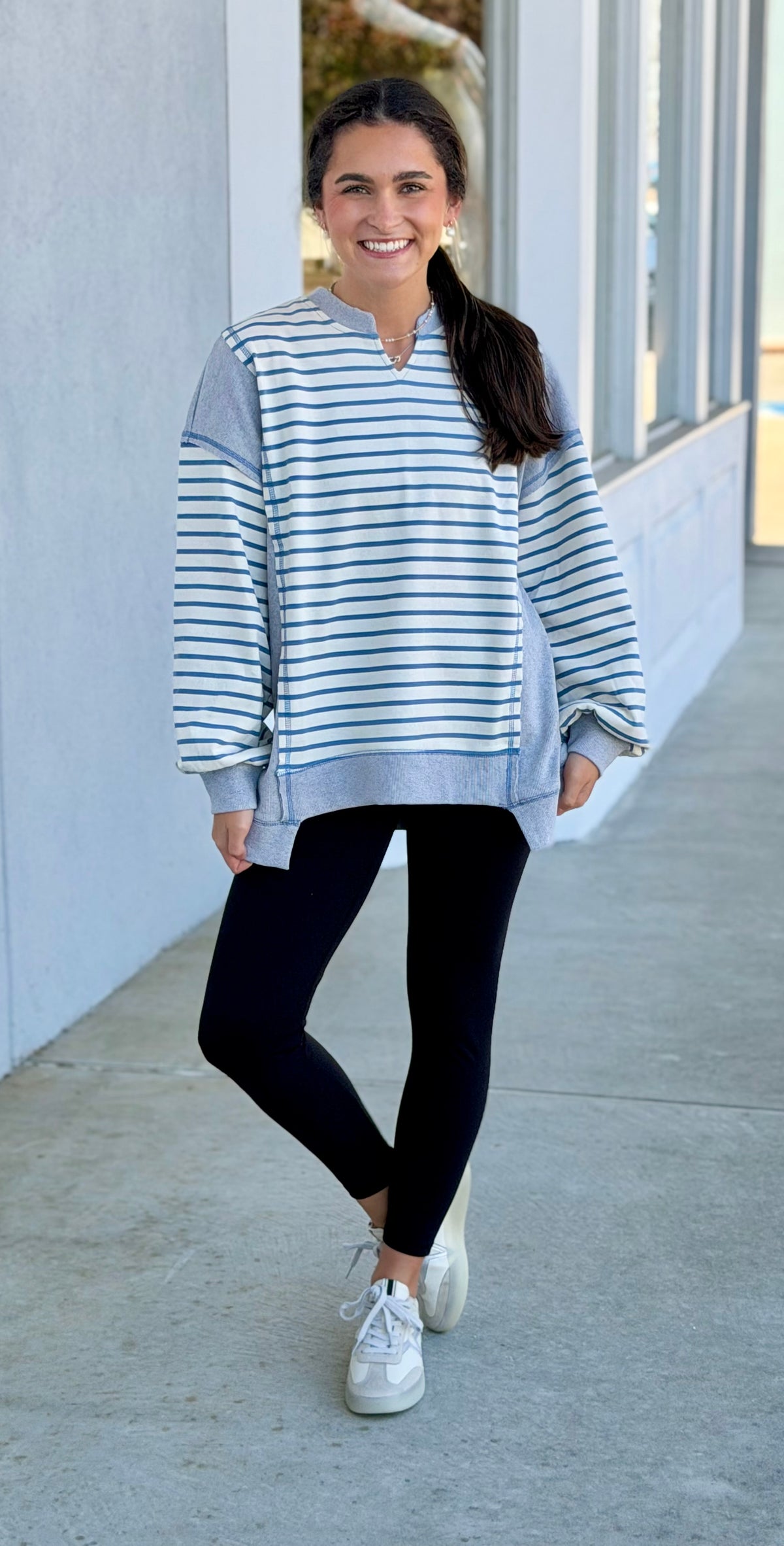 Cream/Blue Striped Pullover