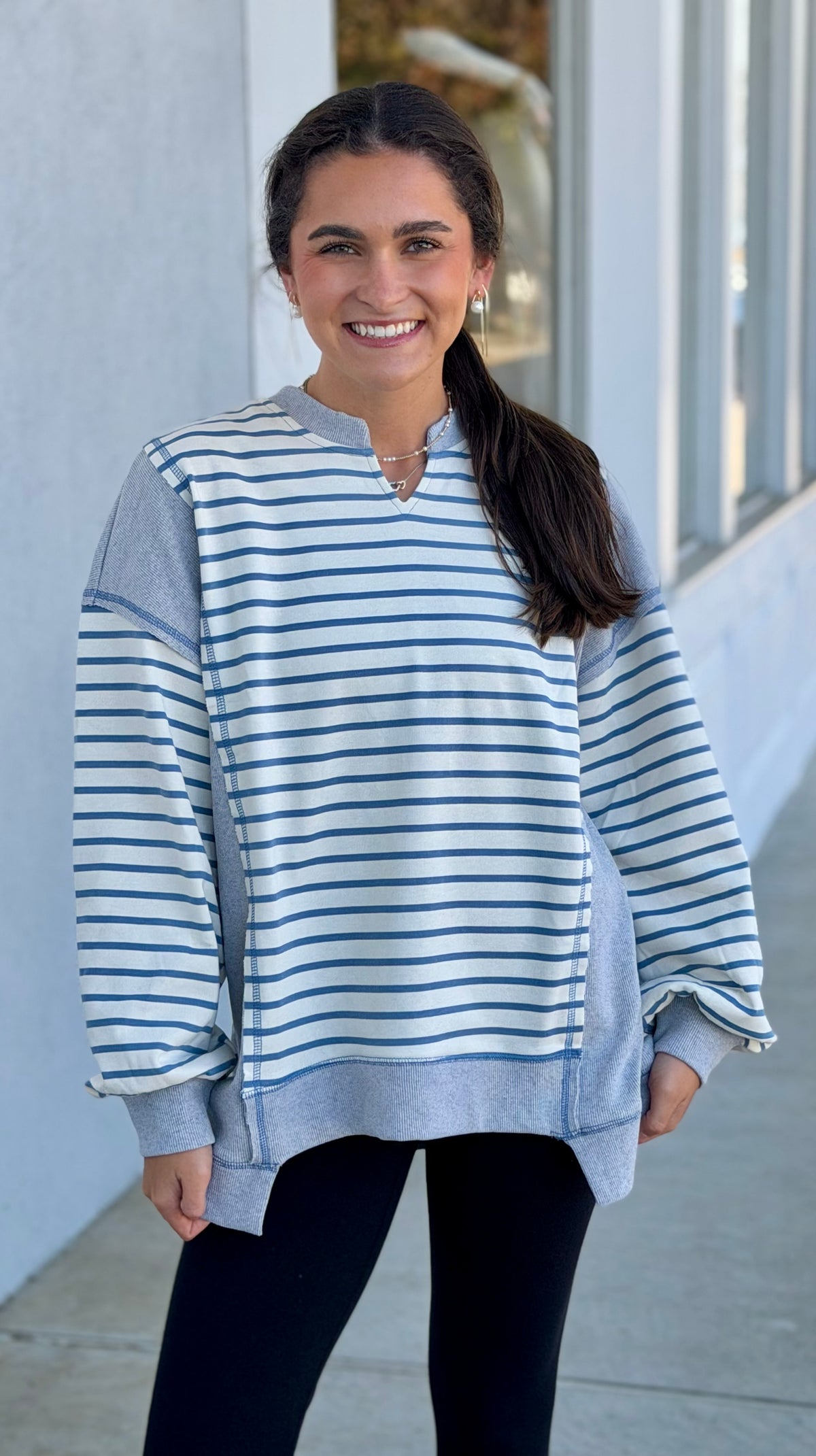 Cream/Blue Striped Pullover