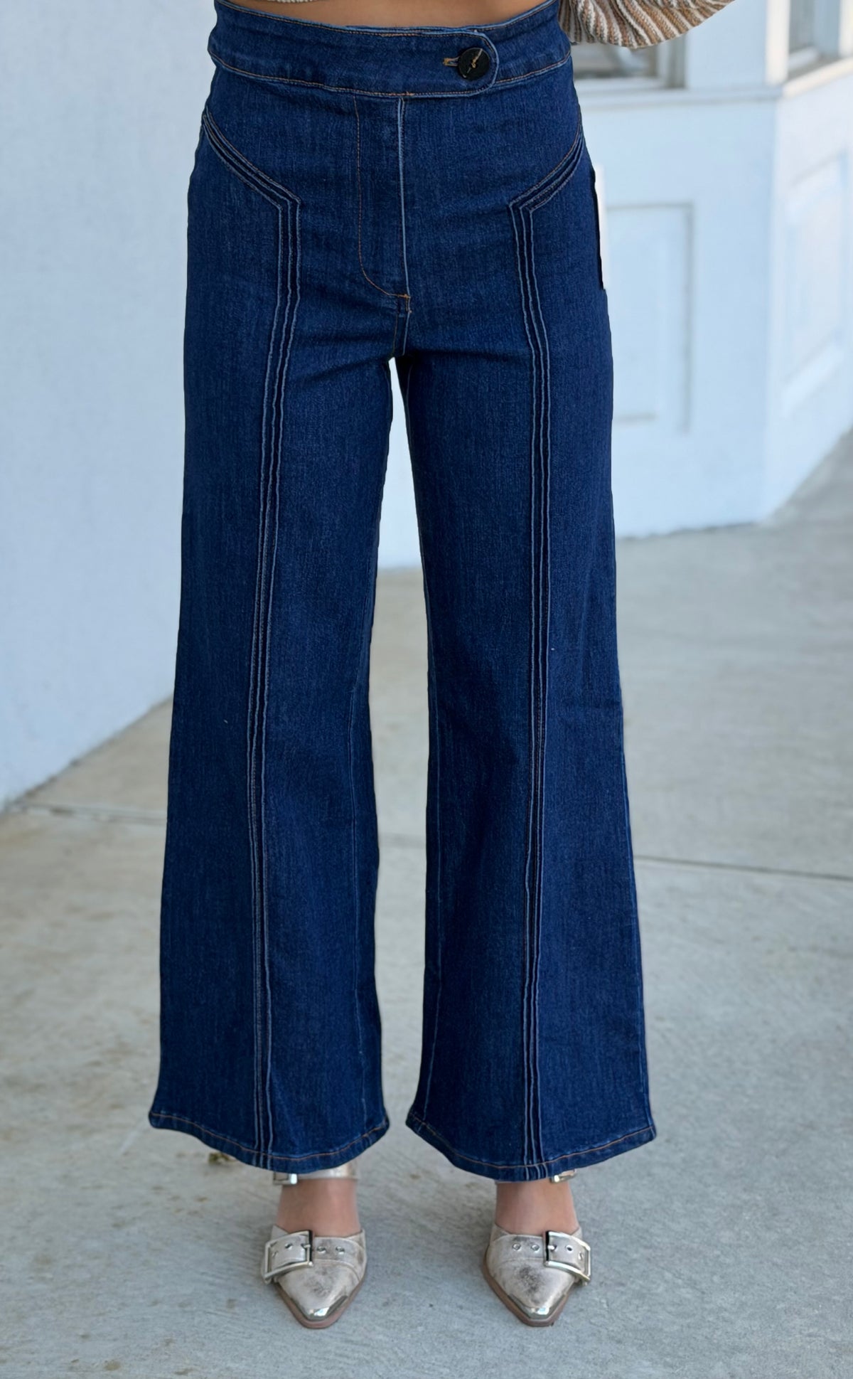 Petite Dark Denim High Waisted Contrast Stitch Jeans