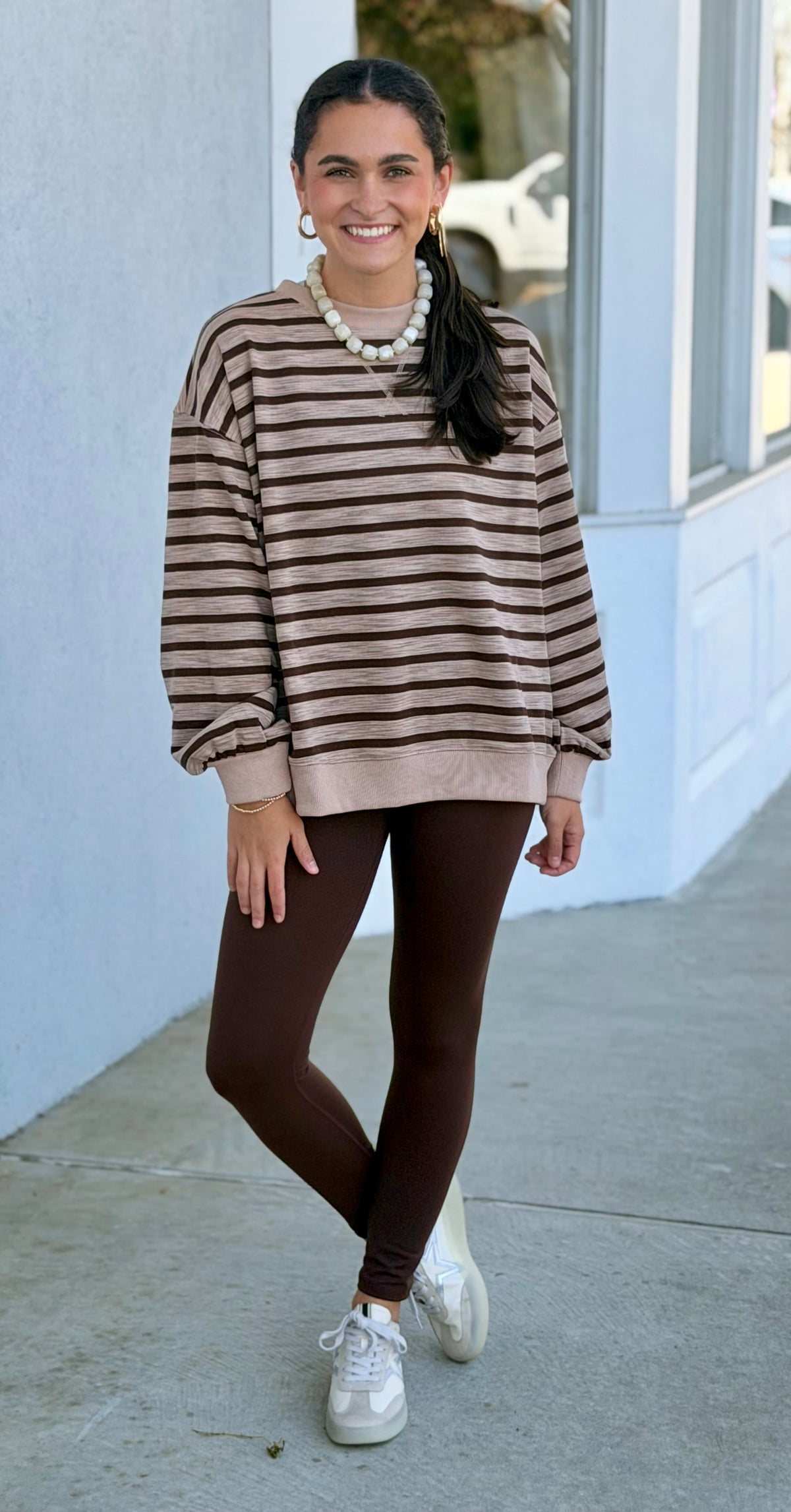 Taupe Combo Oversized Stripe Pullover