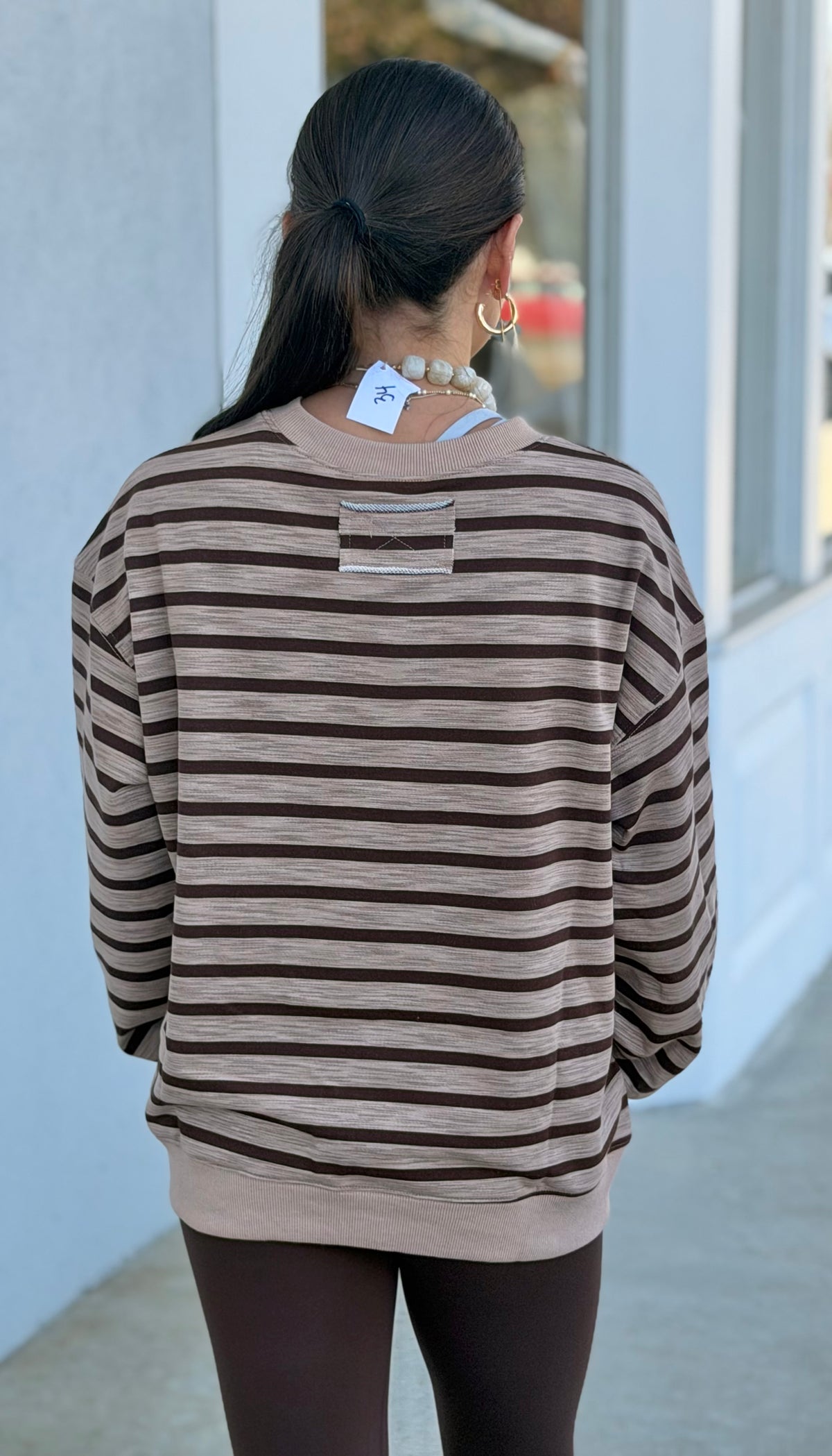 Taupe Combo Oversized Stripe Pullover