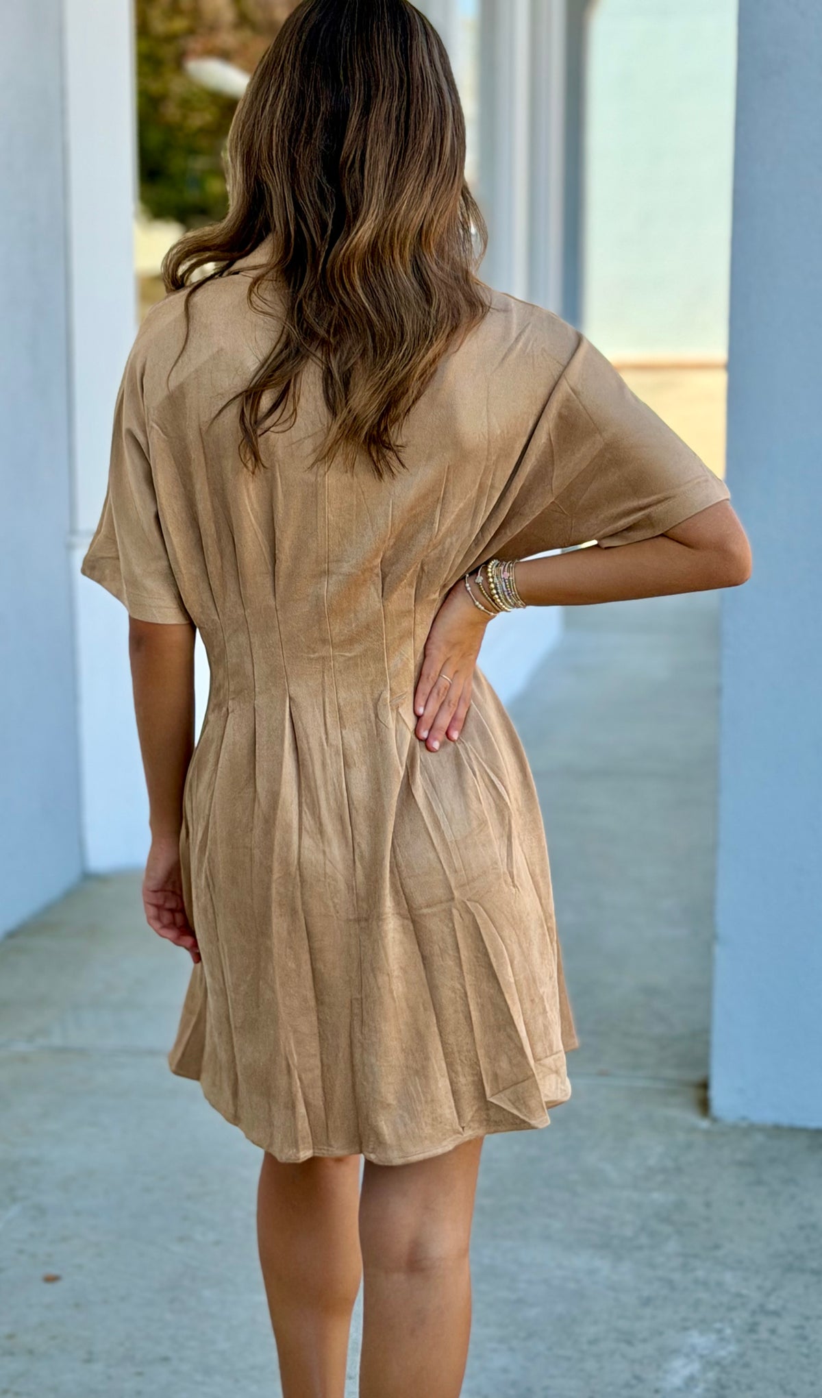 Taupe Pleated Waistline Dress