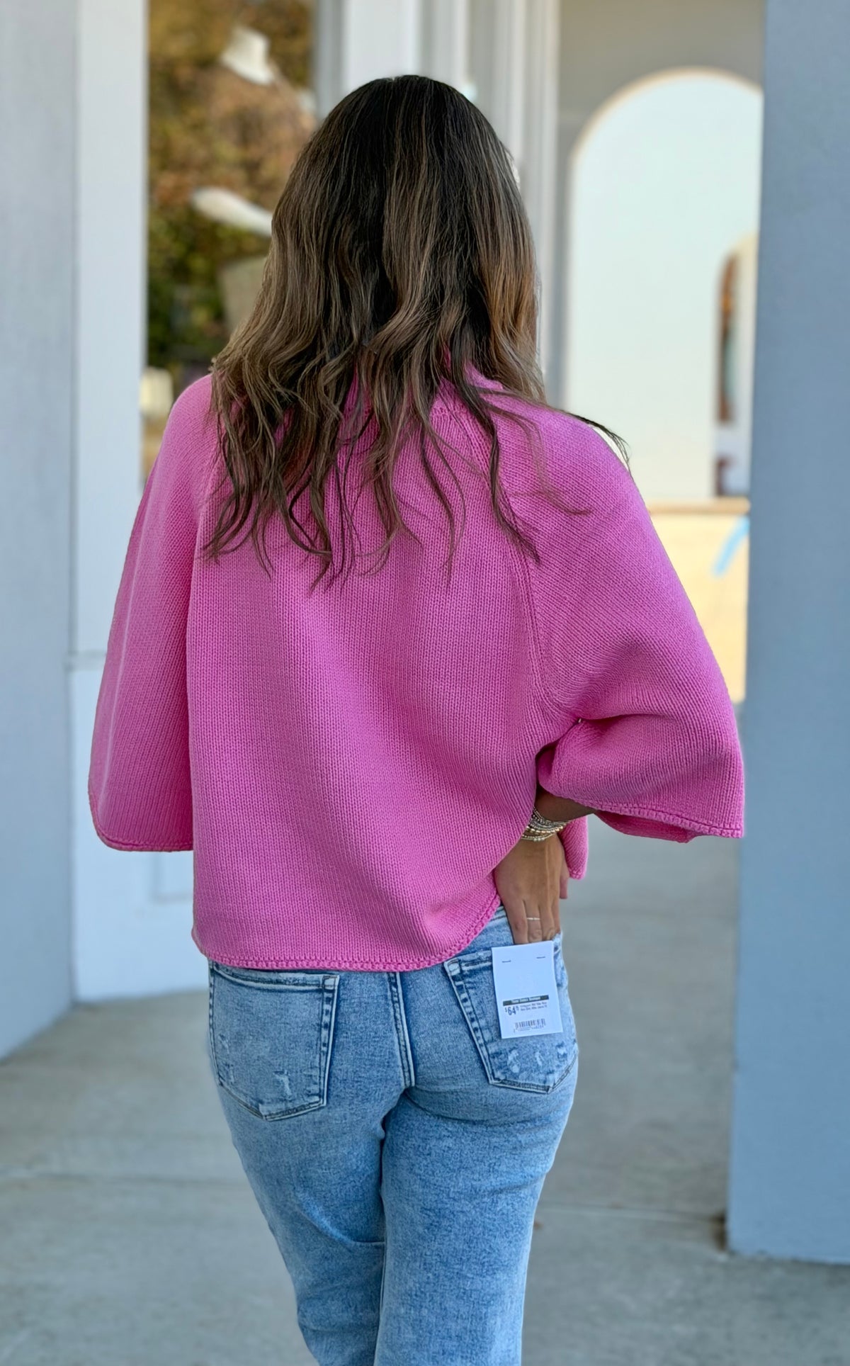 Mock Neck Batwing Sweater , Hibiscus