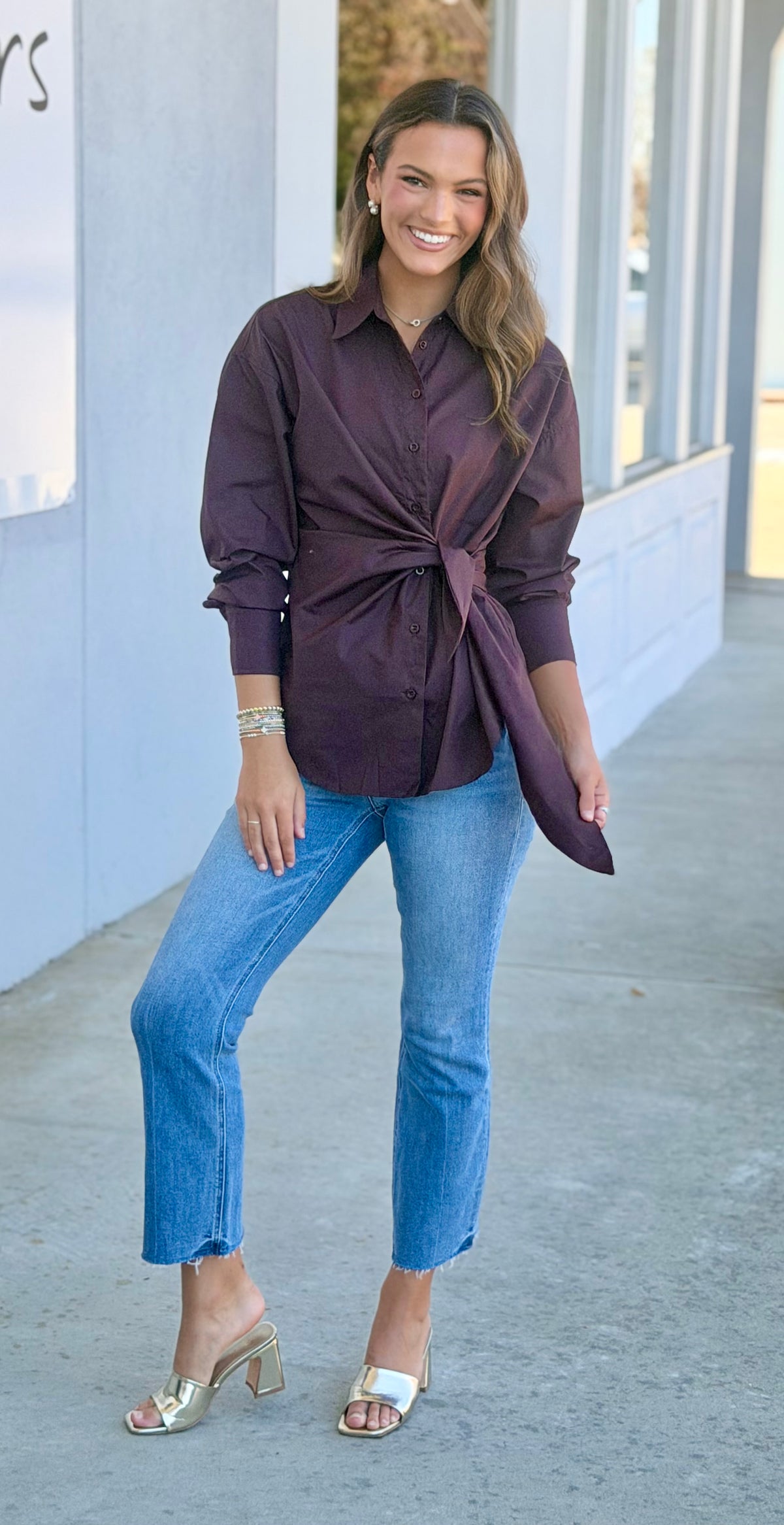 Button Up Top W Tie, Chocolate
