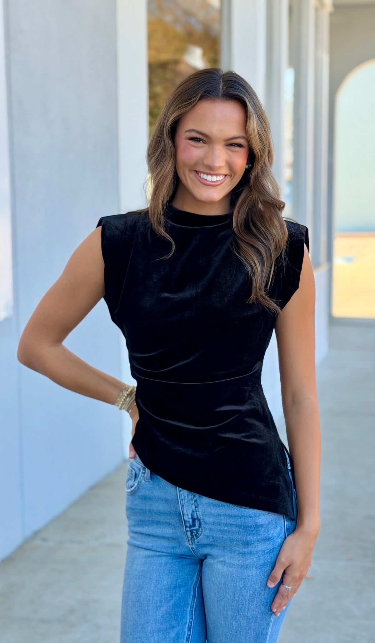 Black Velvet Mock Neck Top